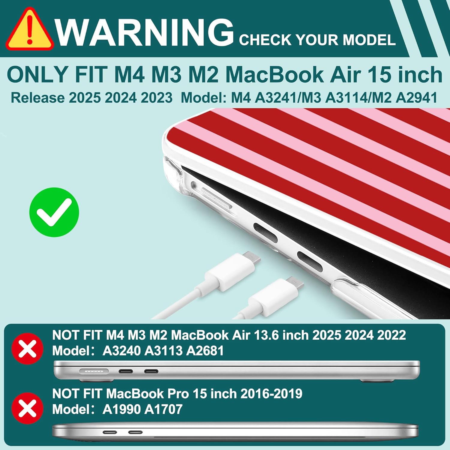 for M4 MacBook Air 15 inch Case 2025 2024 2023 Released A3241 A3114 M3 A2941 M2, Hard Shell Laptop Case with Keyboard Cover & Trackpad Film & 2 OTG Adapters, Strawberry Jam - Image 4