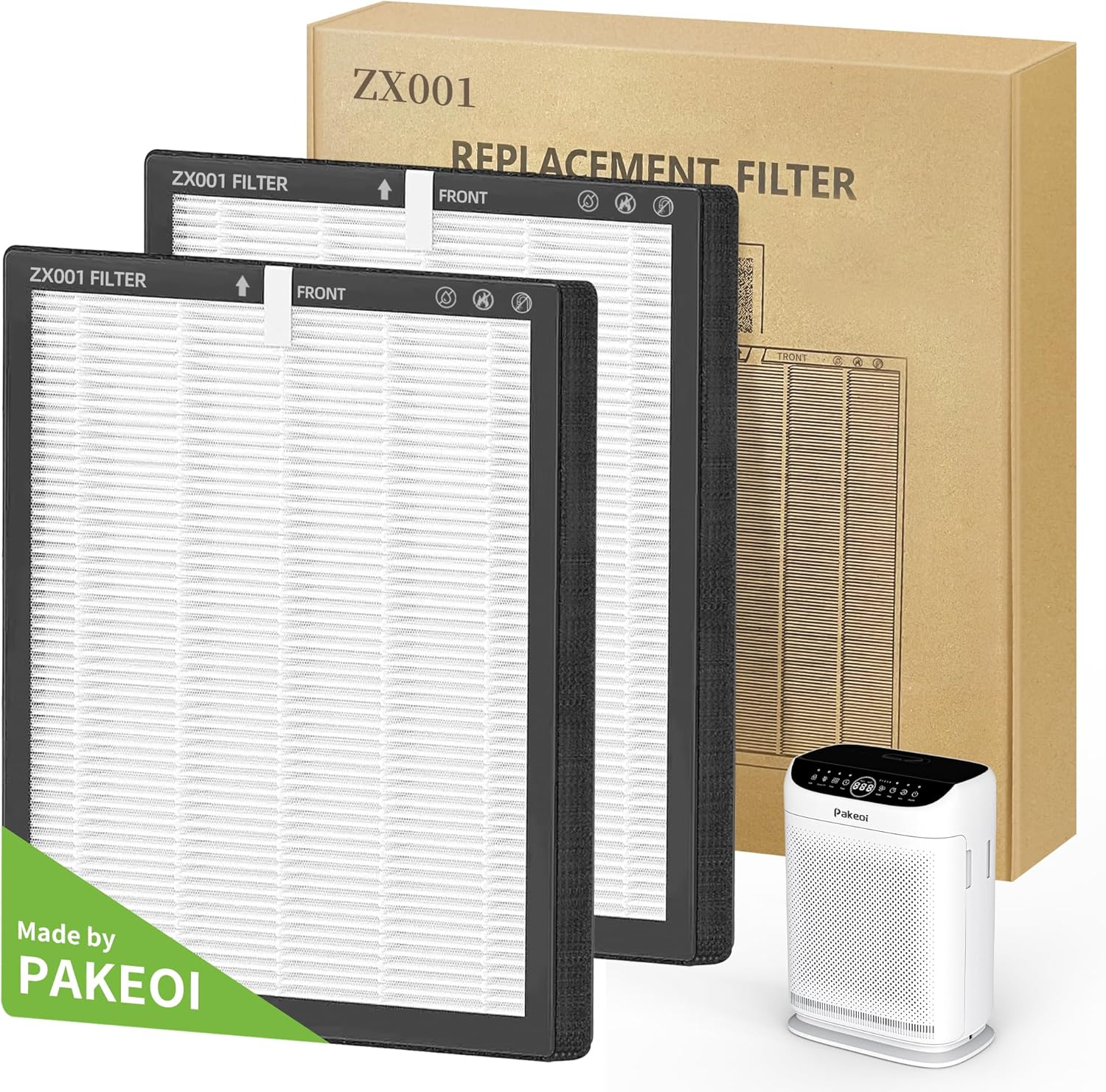 Replacement HEPA Filters Compatible with ZX001 Air Purifier,3 Stage H13 True HEPA Filter, Air Cleaner Filter for Air Purifiers for Home Large Room,2 Pack