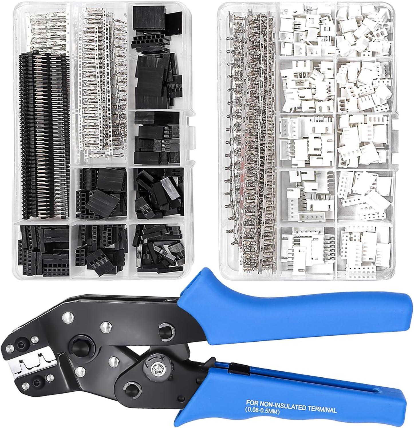 Taiss Dupont Crimping Tool Kit Ratcheting Wire Crimper with 2.54mm 600PCS Dupont Connectors and 560PCS JST XH Connectors,Dupont Crimper,JST Crimper(0.08-0.5mm² 28-20AWG)