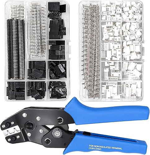 Taiss Dupont - Kit de herramientas de prensado con trinquete con 600 conectores Dupont de 0.100 in, 600 conectores Dupont y 560 conectores JST XH,
