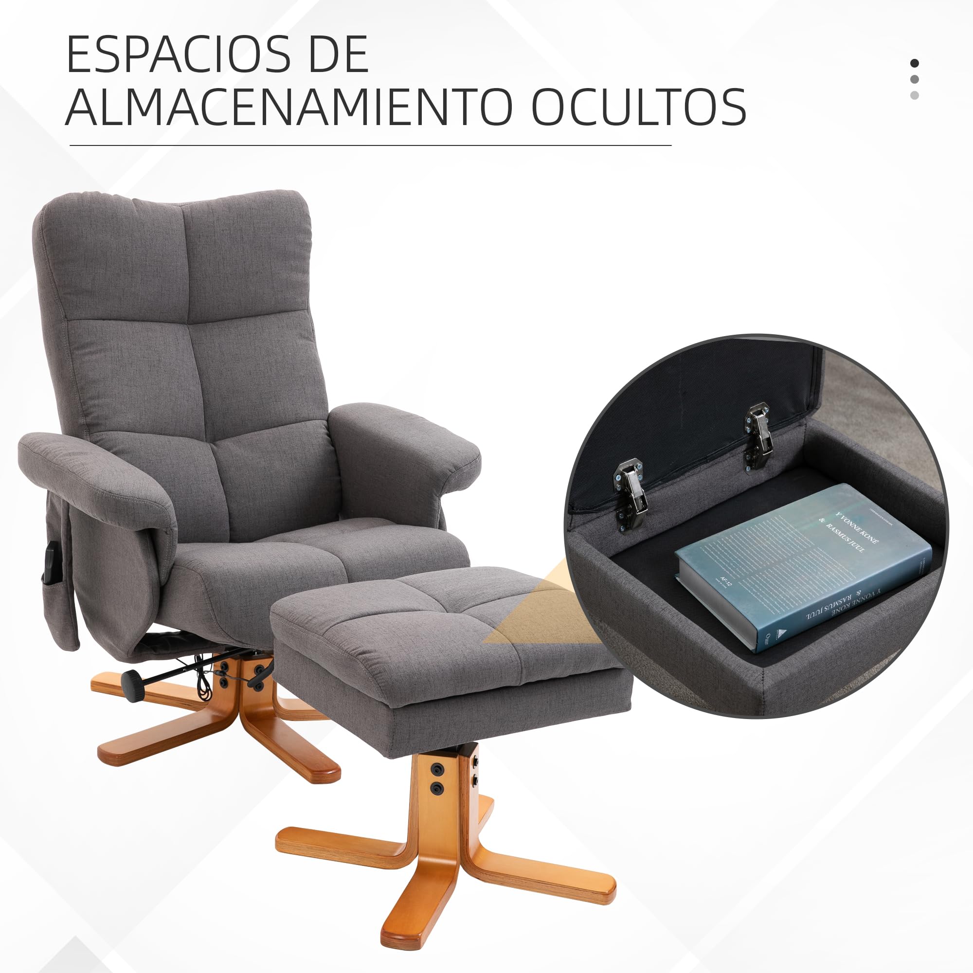 HOMCOM Sillón Relax Reclinable con Reposapiés Sillón de Masaje Eléctrico con 10 Puntos de Masaje Función Reclinable Giratorio 360° Mando a Distancia Bolsillo Lateral para Salón Oficina Gris Oscuro