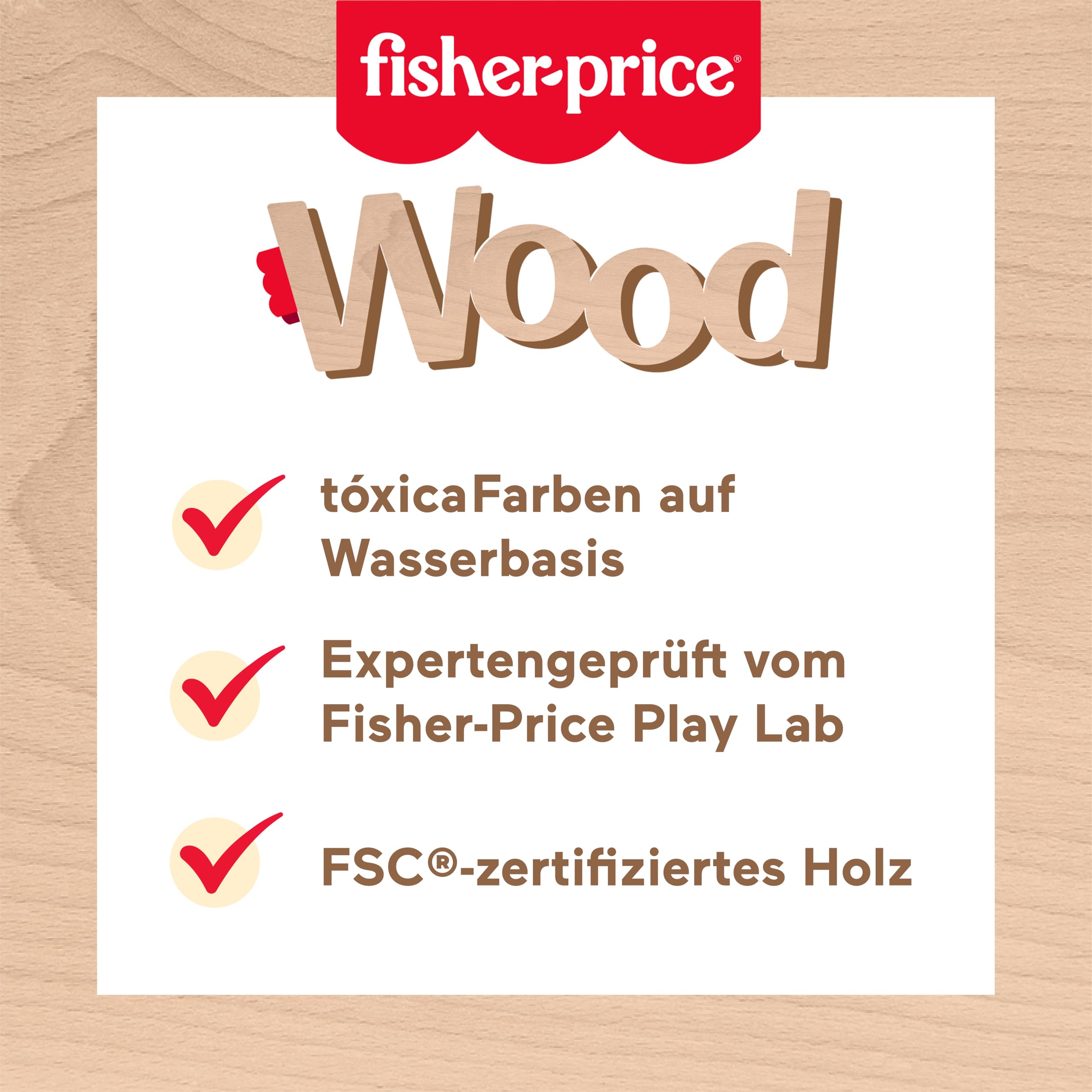 Fisher-Price Hölzerne Tierklinik für unterwegs, 6-teiliges hölzernes Tier-Spielset für unterwegs für Kinder im Kindergartenalter, ab 3 Jahren, JFG07