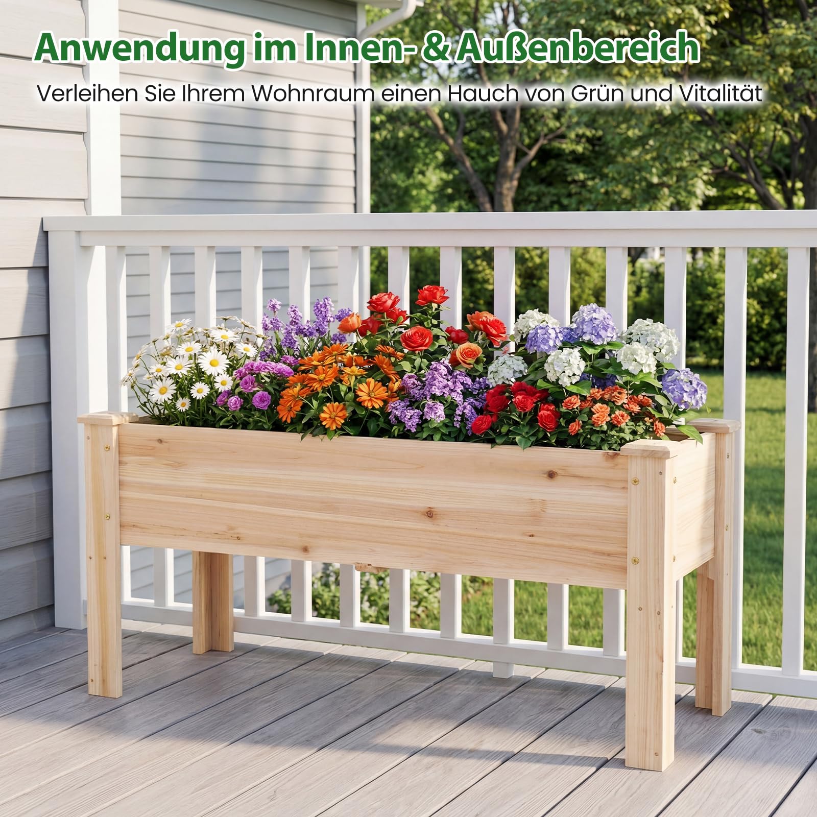 COSTWAY Hochbeet aus Holz, Pflanzbeet für Kinder, 119x45x51cm, Pflanztrog bis 100 kg, Blumenkübel mit Ablauflöchern & L-Beinen, Kräuterbeet rechteckig, Anzuchtbeet Garten Terrasse Balkon, Natur