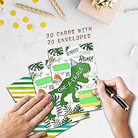 Vista 3 de Invitaciones de primer cumpleaños, tarjetas de invitación de fiesta de dinosaurios para niños y niñas, 20 invitaciones de relleno de doble cara