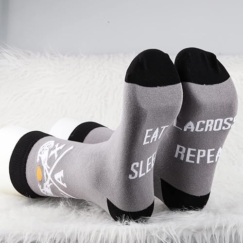 Miniatura 5 de MBMSO 2 pares de calcetines Lax Lacrosse Eat Sleep Lacrosse Repeat Socks Funny Lacrosse regalos para jugadores laxos calcetines de equipo de lacrosse