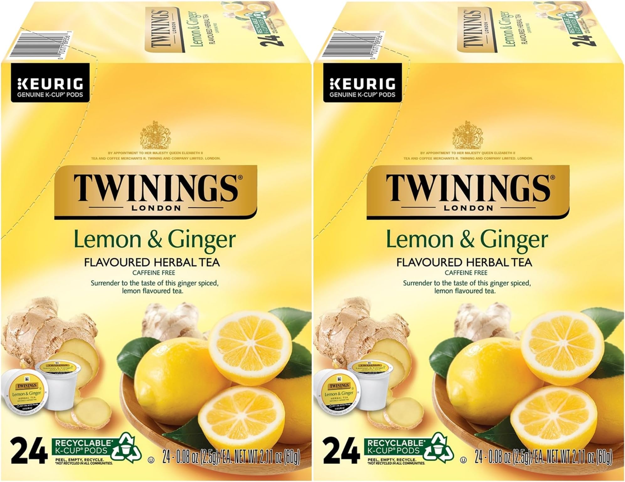 Bigelow Lemon Ginger Herbal Tea Keurig KCups, 22 Count