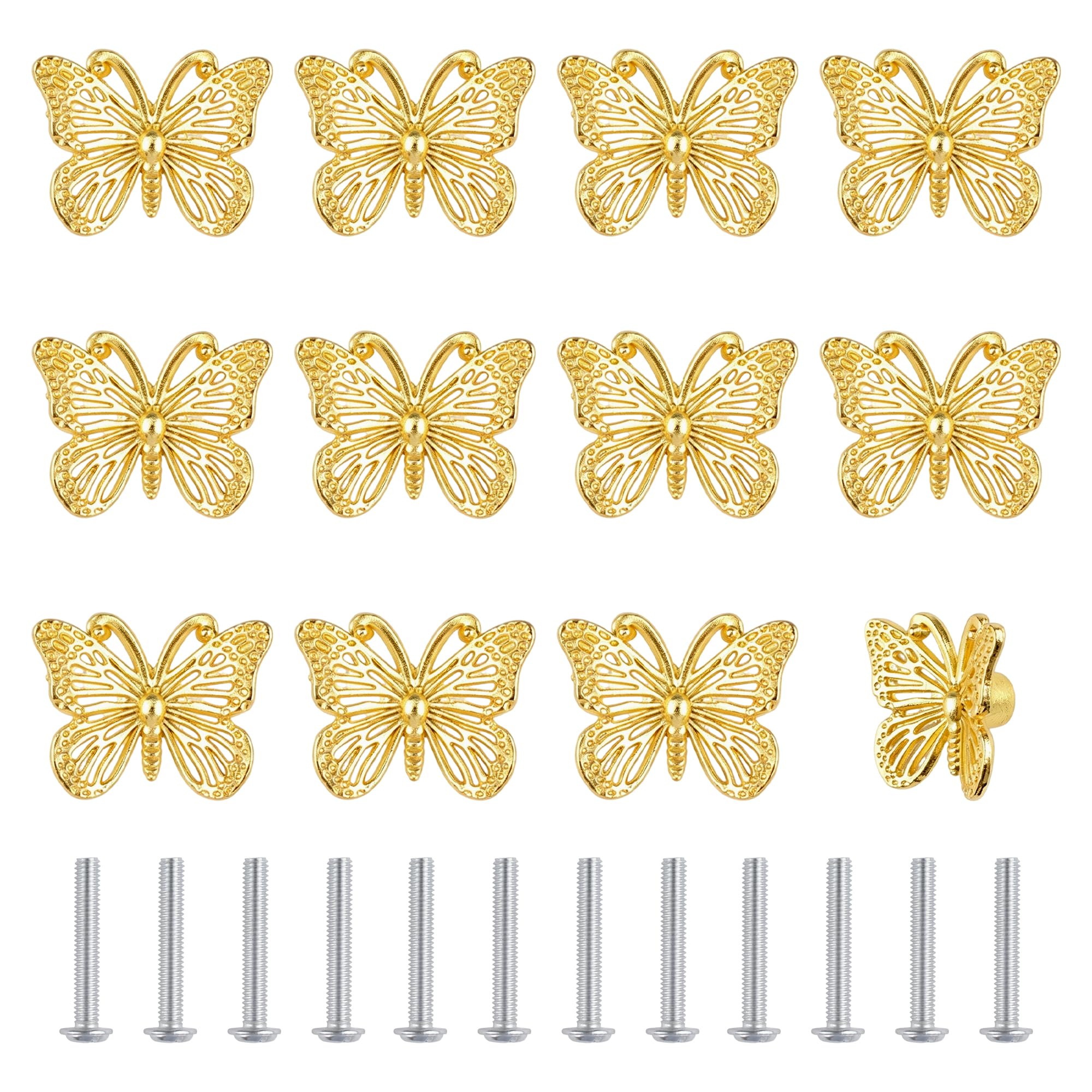 UFURMATE Butterfly Drawer Knobs, Gold Cabinet Knobs, 12Pcs