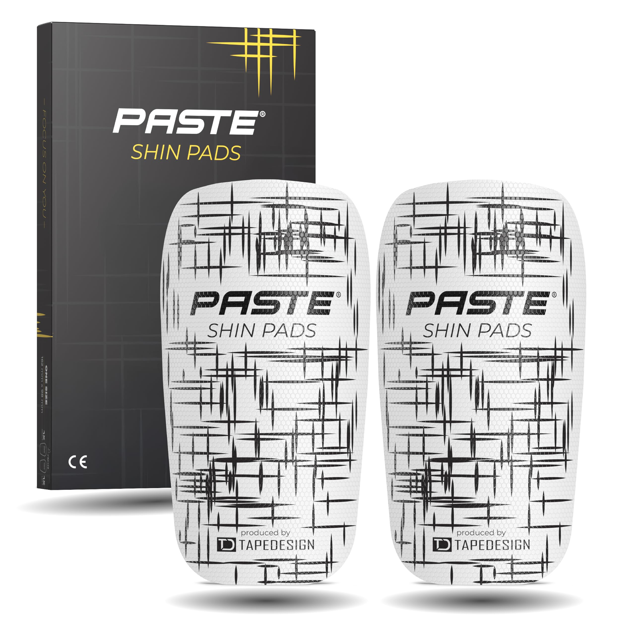 PASTE® Schienbeinschoner Fußball Herren, Damen & Kinder Custom – Extra leicht und robust – Individuell anpassbar mit Polster – Federleicht und klein – Shin Pads Schienbein-Schützer Weiß