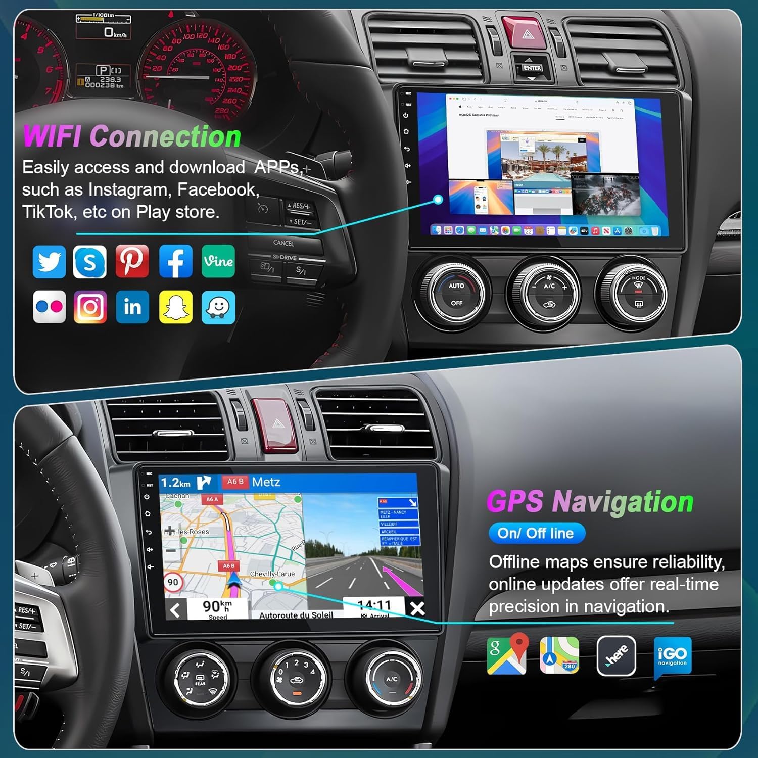 8core 64G Android 14 Car Radio for Subaru Forester WRX Impreza2013-2015with Wireless Carpaly&Android Auto for Harman Kardon system, 9'' 1280*720 IPS Touch Screen car stereo with Bluetooth/WiFi/GPS/DSP