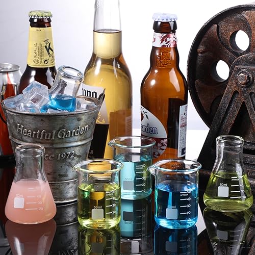 Miniatura 6 de Erlenmeyer - Juego de 6 vasos de laboratorio para vasos de química, mini vasos de laboratorio con medición, divertidos regalos de química para