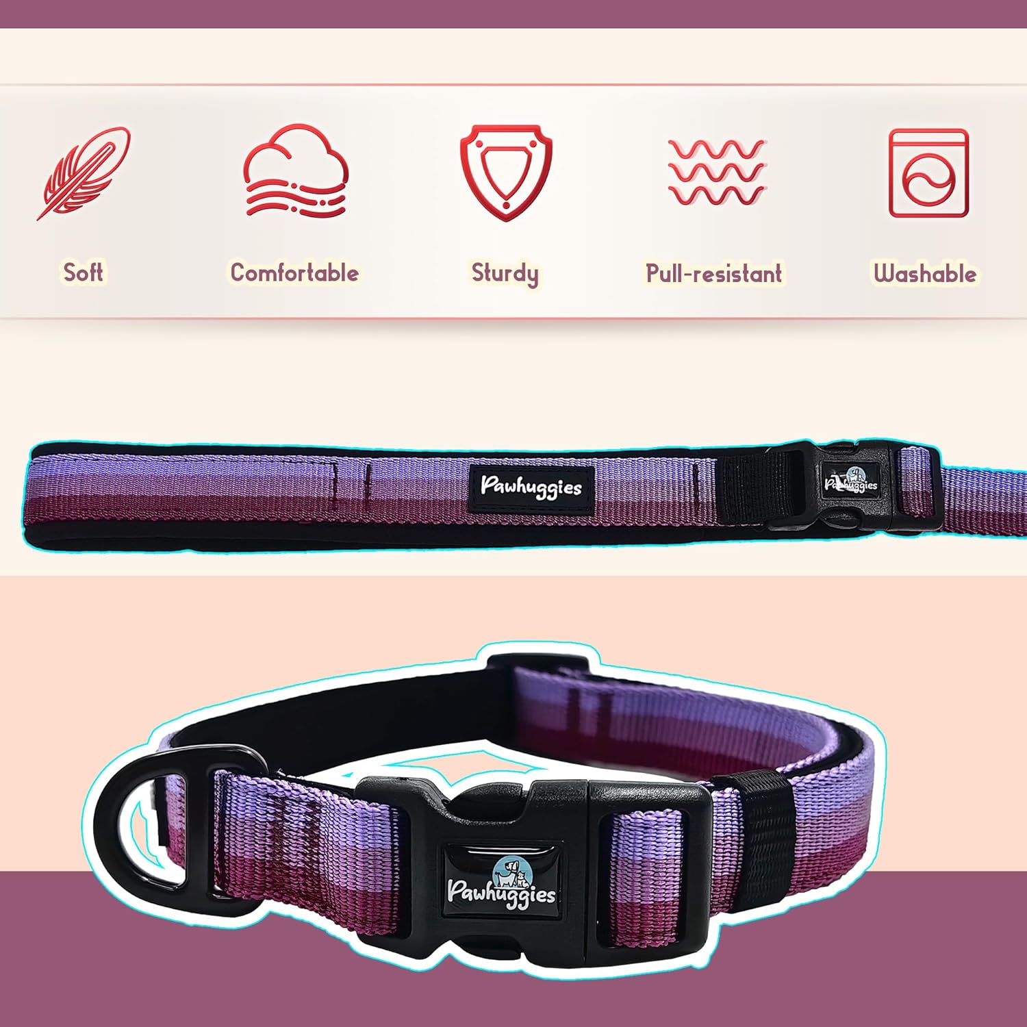 Gradient Color Dog Collar and Leash Set for Large Dogs, Breathable Adjustable Set for Daily Outdoor Walking and Running, Gradient Purple