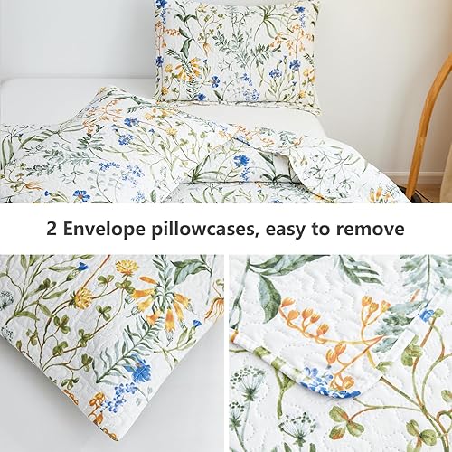 Miniatura 9 de Juego de edredones florales tamaño King, colchas ligeras de verano de 3 piezas, ropa de cama de flores moradas campestres, fundas reversibles de