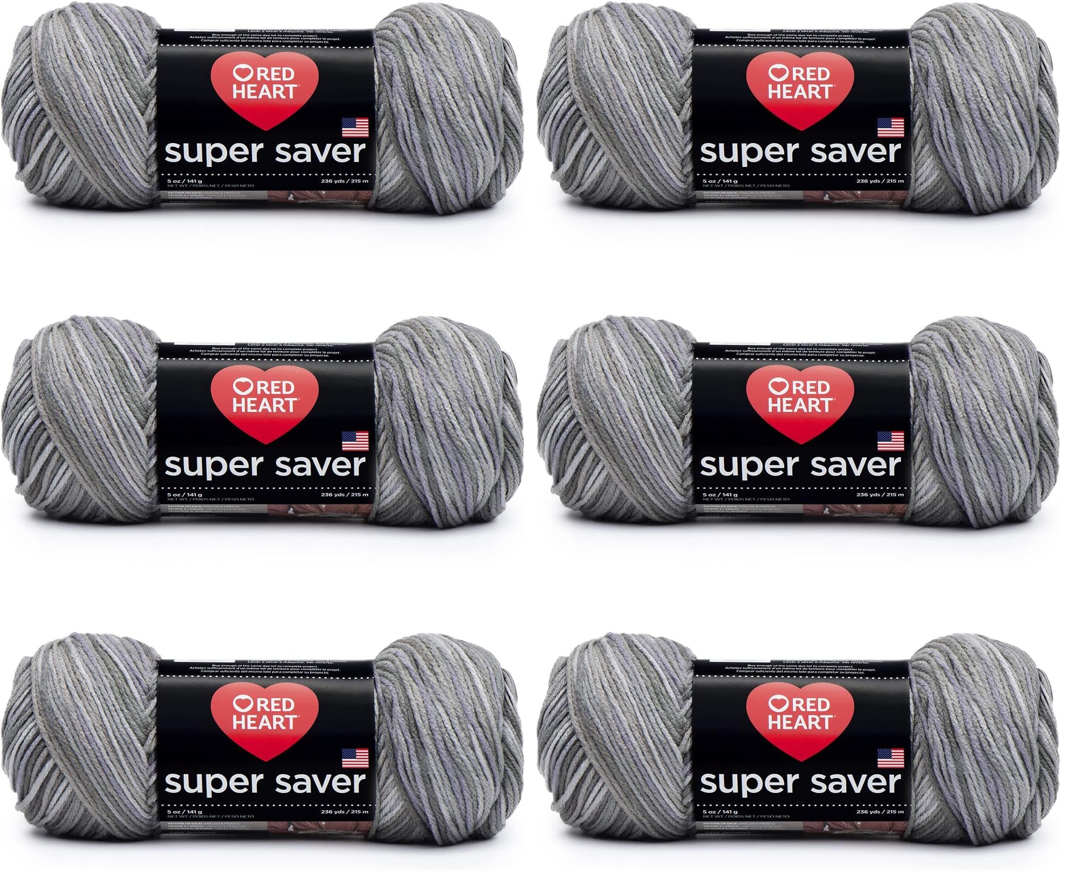 Red Heart Super Saver Yarn, 6 Pack, Dove 3 Count