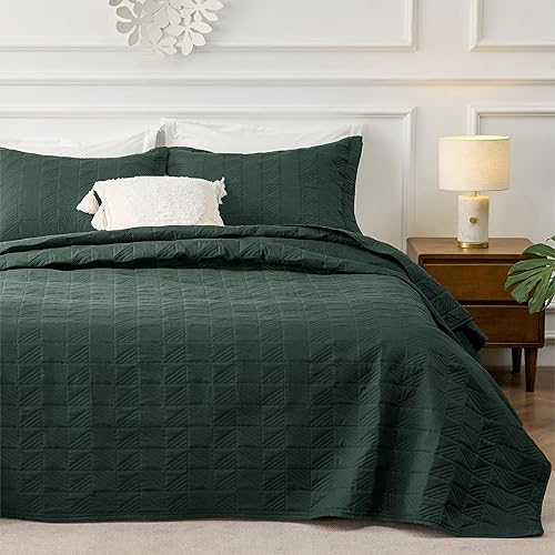 Miniatura 17 de Bedsure - Juego de colcha tamaño Queen/matrimonial, ultrasónico suave, diseño de trébol, colcha ligera para todas las estaciones (incluye 1 colcha,