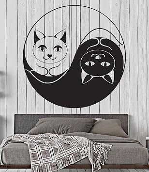 Vinyl Wall Decal Yin Yang Funny Cat Dao Taoism Zen Bedroom Decor Stickers 032ig Black