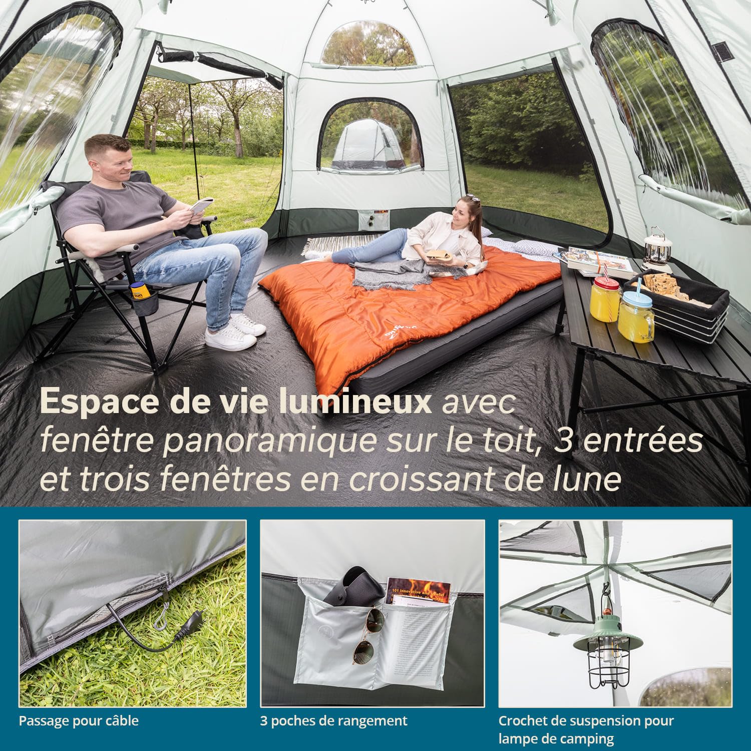 Skandika Auvent pour Bus Pitea Dome | Autoportant, pour 2-4 Personnes, Hauteur 2,2 m, Surface 10,4 m², 3 entrées, moustiquaire, Colonne d'eau 3000 mm | Tente pour Voiture, Bus, Van, fourgonnette