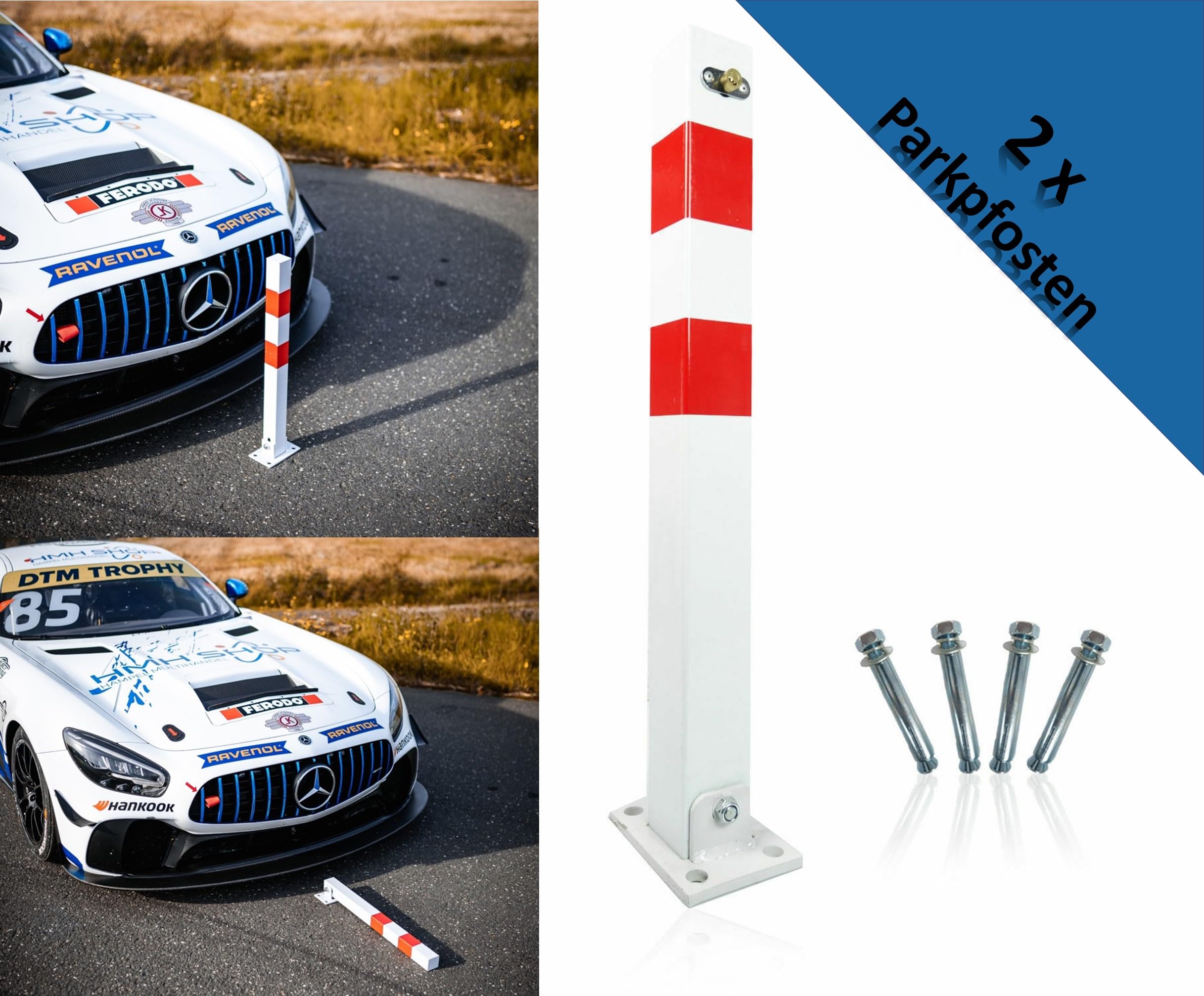 2 Stück HSM Parkpfosten Absperrpfosten Poller klappbar 65 cm Sperrpfosten Parkplatzsperre Wegsperren Klapppfosten Parkwatch Barrierepfosten