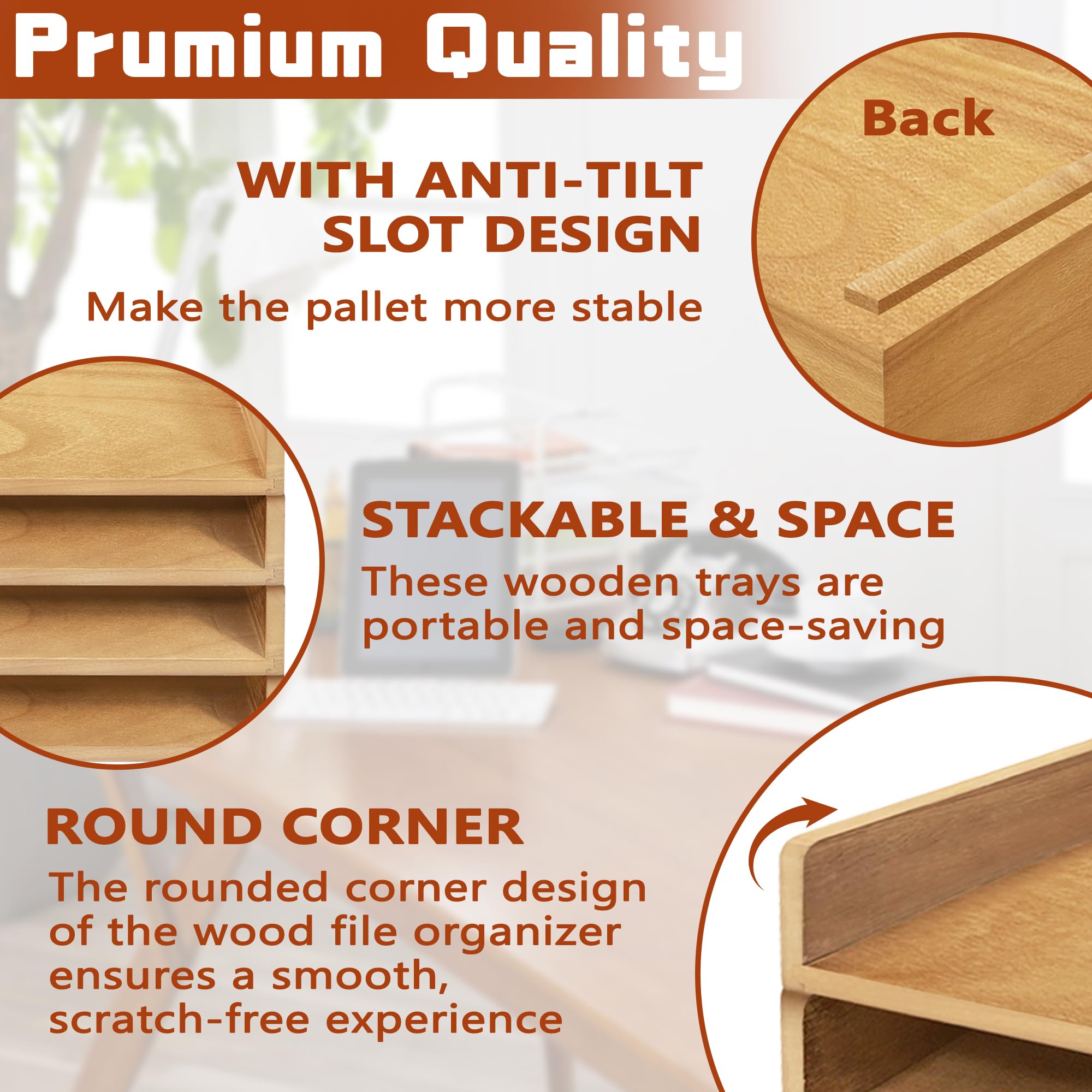 PROLEE Papierablage aus Holz für Schreibtisch, stapelbarer Papierhalter und Briefablage, 4-stöckiges Schreibtisch-Aktenregal für Arbeitszimmer, Zuhause und Büro (Eiche, 35,6 x 24,1 x 6,3 cm)