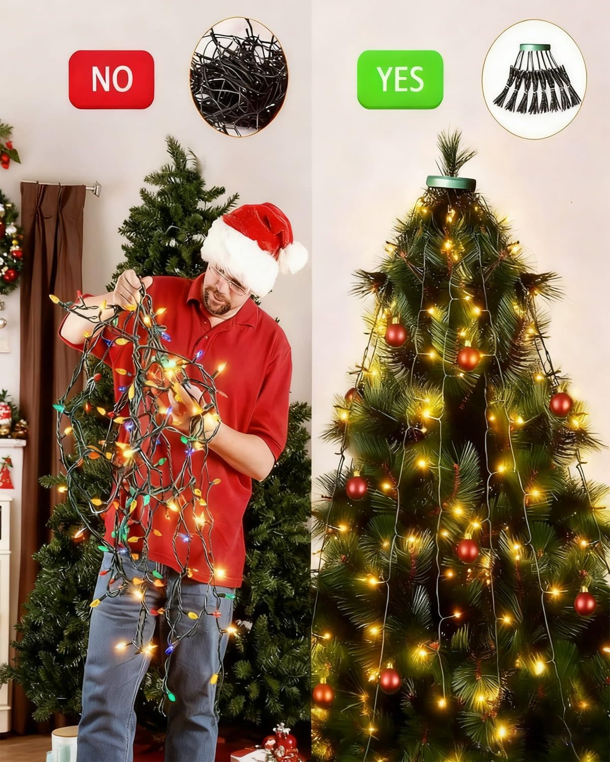 Dekofun Luci Albero di Natale 400 LED 2Mx16 Fili Mantello Luci Albero di Natalizie con Anello, 8 Modalità Luce Alberi di Natale a Cascata Impermeabile Catena Luminosa Natalizi per Interno Esterno