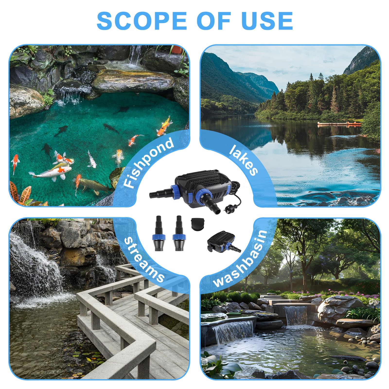EXLECO Eco Teichpumpe Filterpumpe 40W max. 6000L/H Teichfilter Energiesparende Bachlaufpumpe für Gartenteich Teich Pumpe mit filter Kabellänge 10M Umwälzpumpe für Außen Wasserfall Bachlauf Koiteiche
