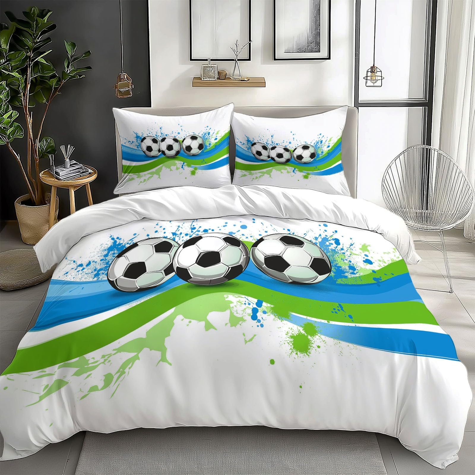 Housse de Couette Foot 160x200 pour Chambre Enfant - Ambiance Match et Nuits Confortables en Coton