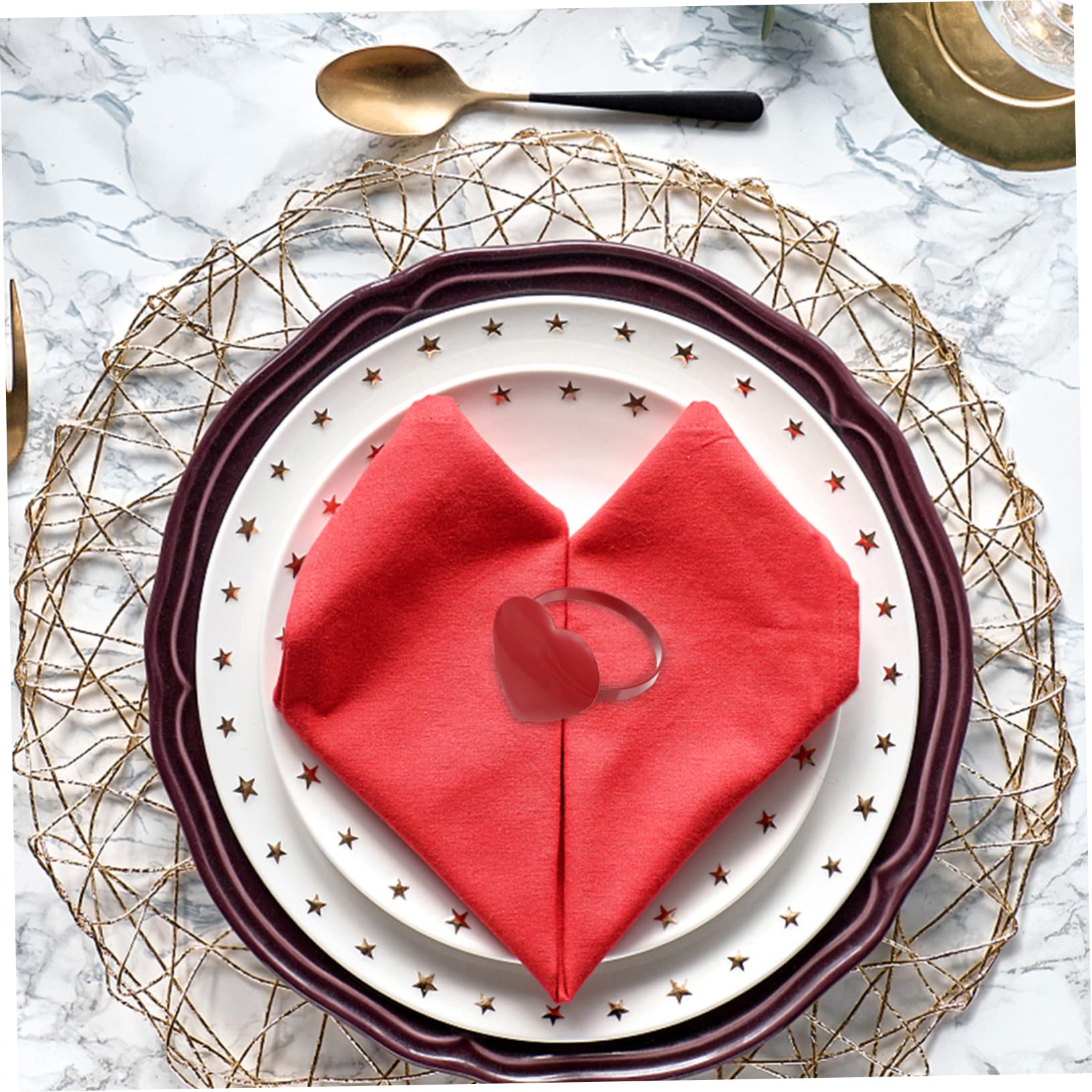 Set 8 Anelli Per Tovaglioli A Forma Di Cuore Rosso Metallo - Romantici Per Matrimoni E Feste