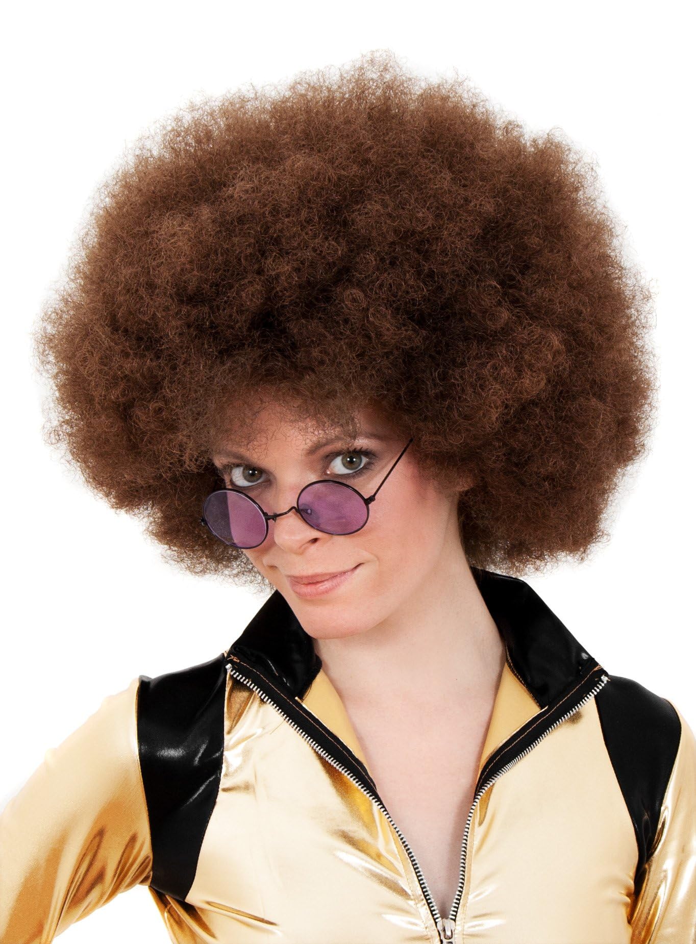 Retro Loner Kostüm-Set – Braune Afro-Perücke & Sonnenbrille Für Halloween & Mottopartys