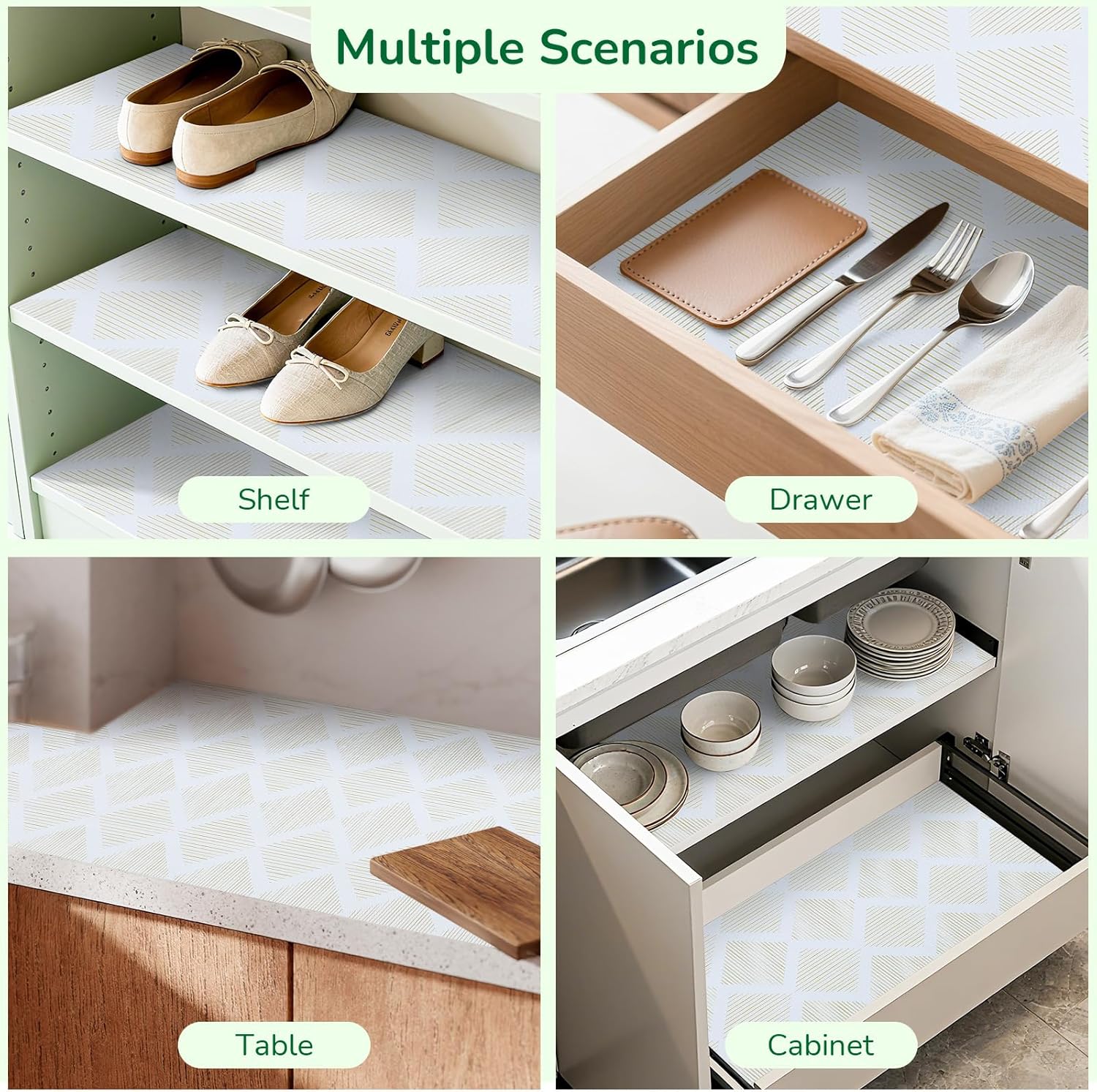 Drawer and Shelf Liner for Kitchen 17.5in x 10FT, Non-Slip Non-Adhesive Cabinet Liners for Cupboard, Dresser, Shelves, Tool Box, Pantry, Thickened Easy Install, Strong Grip, Yellow&White