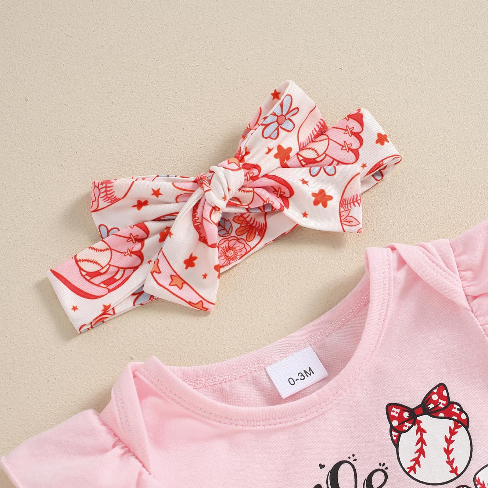 citgeett Baby Girl Baseball Outfit Ruffle Short Sleeve Romper Bow Bloomers Shorts+Headband Baseball Baby Clothes For Girls (Pink, 6-12 Months)