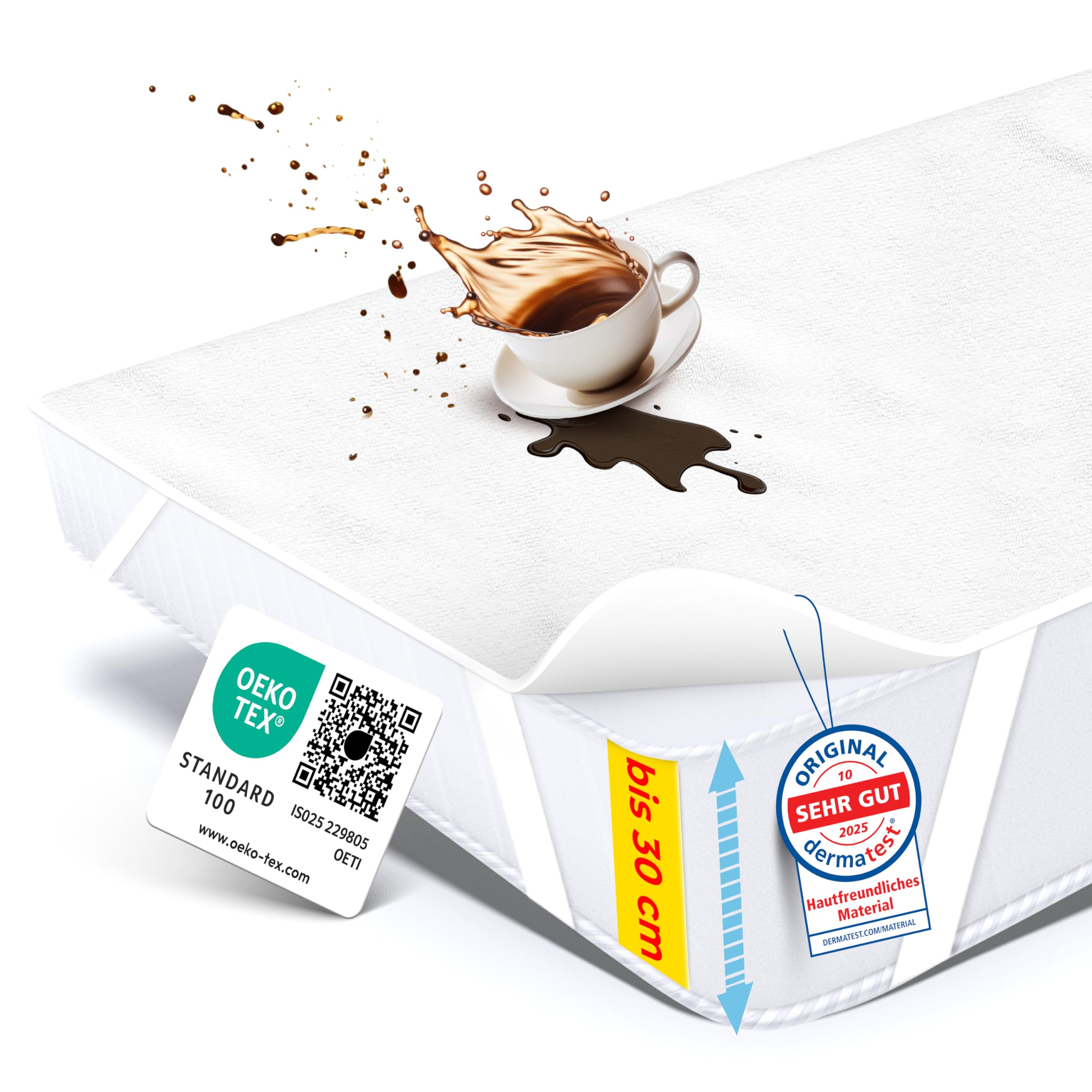 Rosenkern Inkontinenz Bettunterlage 140x200 - [Dermatologisch getestet] - Nässeschutz 140x200-70% Baumwolle & Waschbar bis 95° - Matratzenschoner 140x200cm Wasserdicht