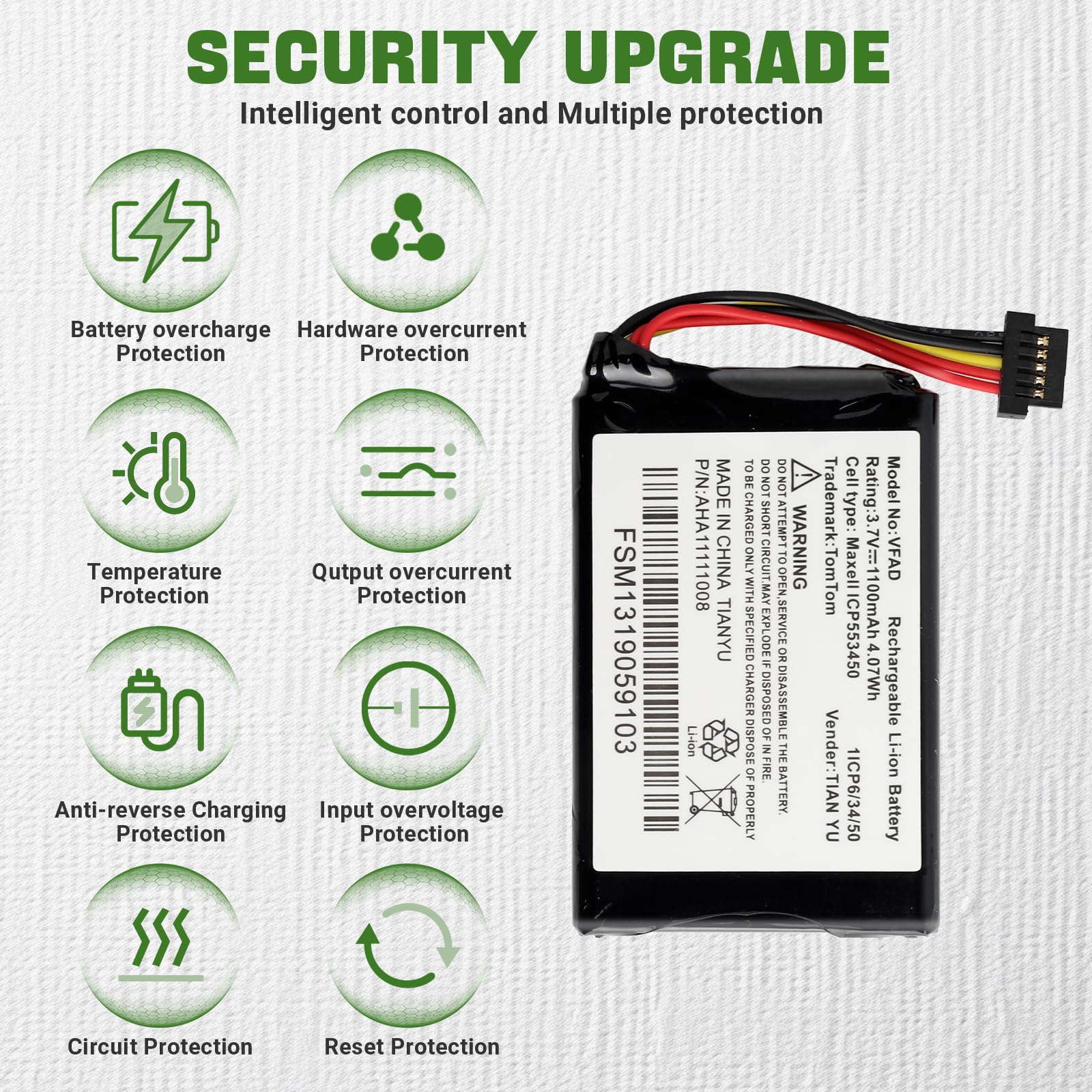 AHA1111008 VFAD Batterie de rechange compatible avec Tomtom Go 6200, Go 6100, Go 6000, Go 5000, Go 600, Go 500 Batterie de rechange avec kit d'outils de réparation mis à jour
