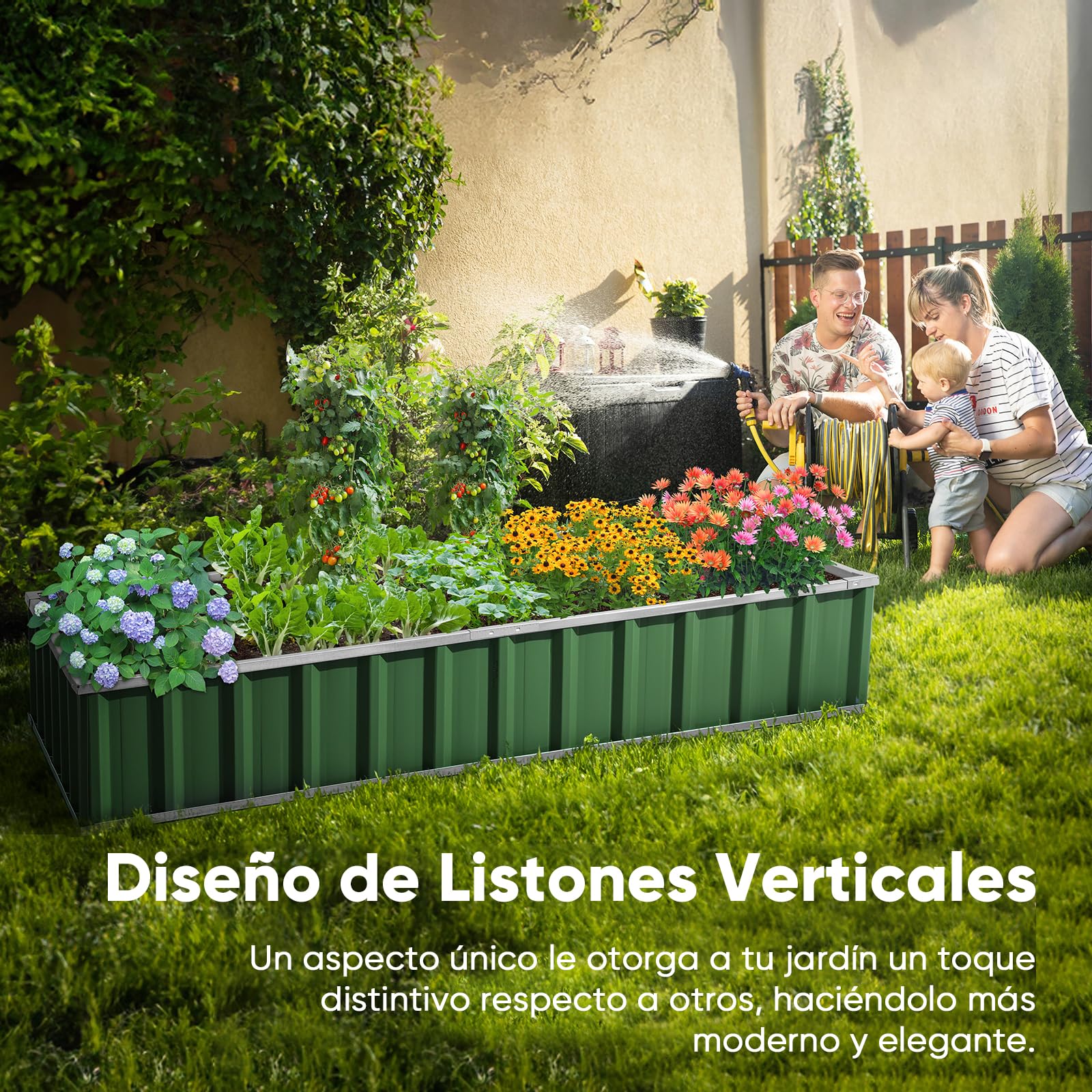 KING BIRD Jardineras Elevadas de Metal Galvanizado, Macetero para Exterior para Verduras, Hierbas, Flores, 174x90x30cm, Verde