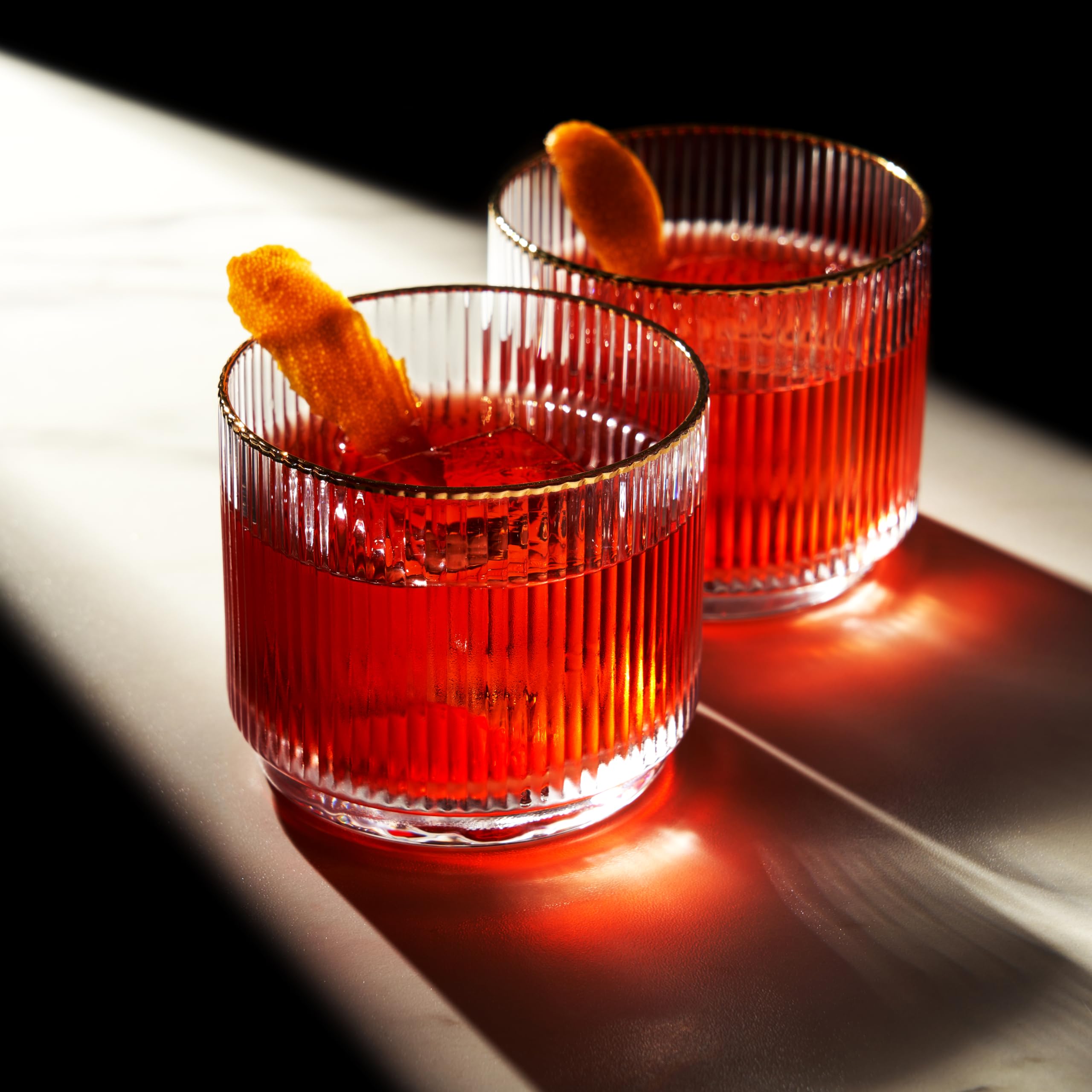 Viski Meridian Lot de 2 verres Lowball en cristal, verres à whisky Art déco, verres à scotch en cristal, verres à l'ancienne, verres côtelés, 355 ml