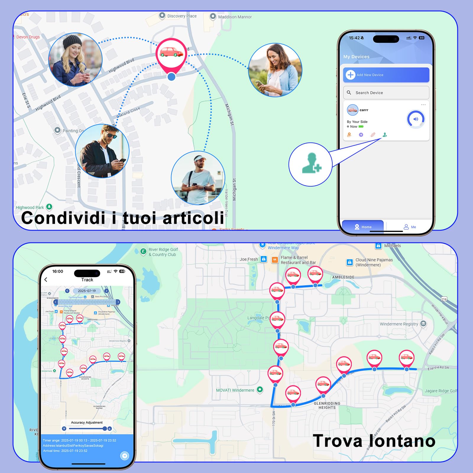 GPS Tracker per Auto, GPS Auto Localizzatore Compatibile con iOS e Android, Tracciamento Globale in Tempo Reale, Localizzatore Gps Senza SIM, per Bambini, Auto, Animali Domestici, IPX6 Impermeabile