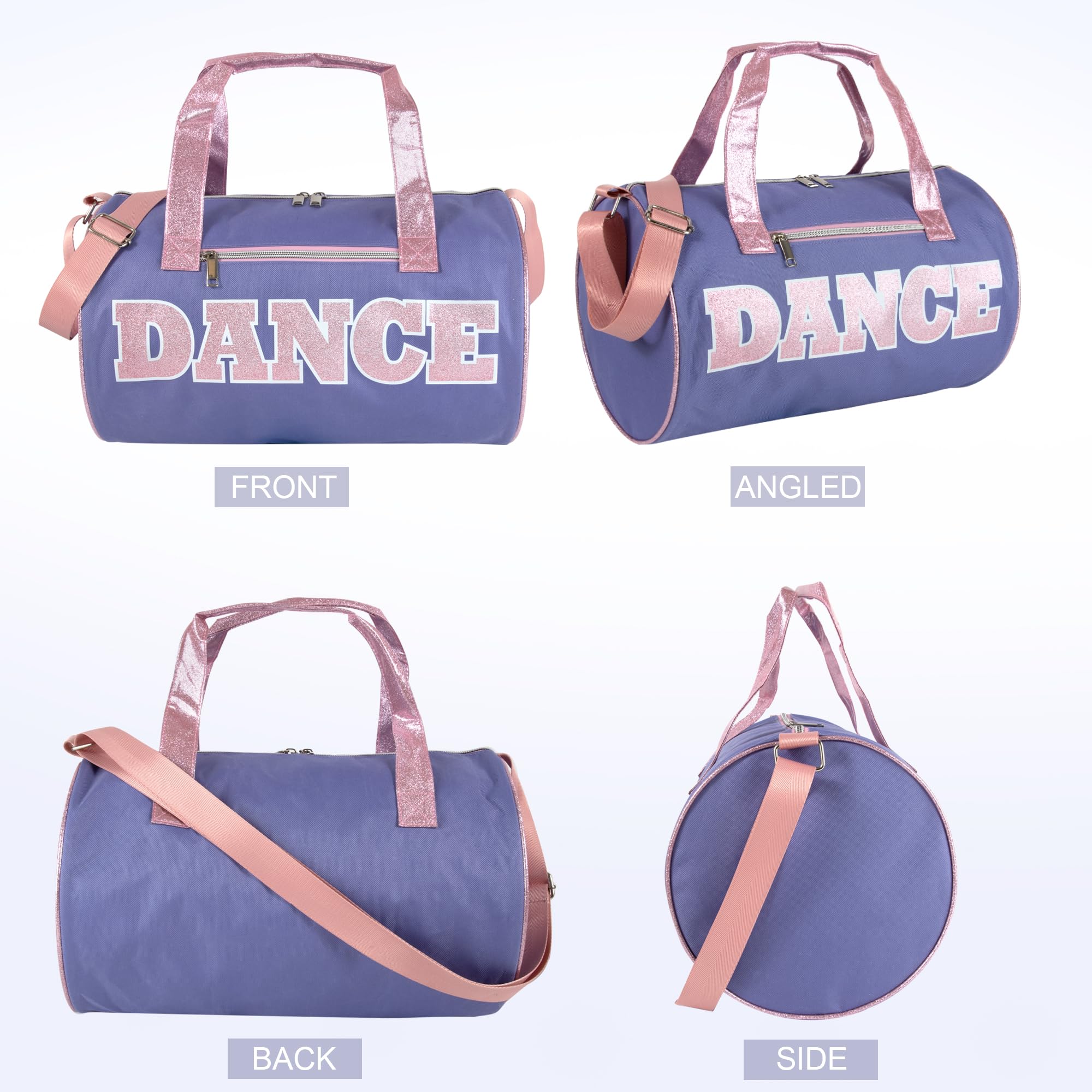 Bolsas de lona de baile para bailarines, niñas, adolescentes y atletas estudiantes, bolsa de lona divertida para entrenamiento de baile para niñas y niños, Púrpura/Rosado, Bolsas de equipaje 4