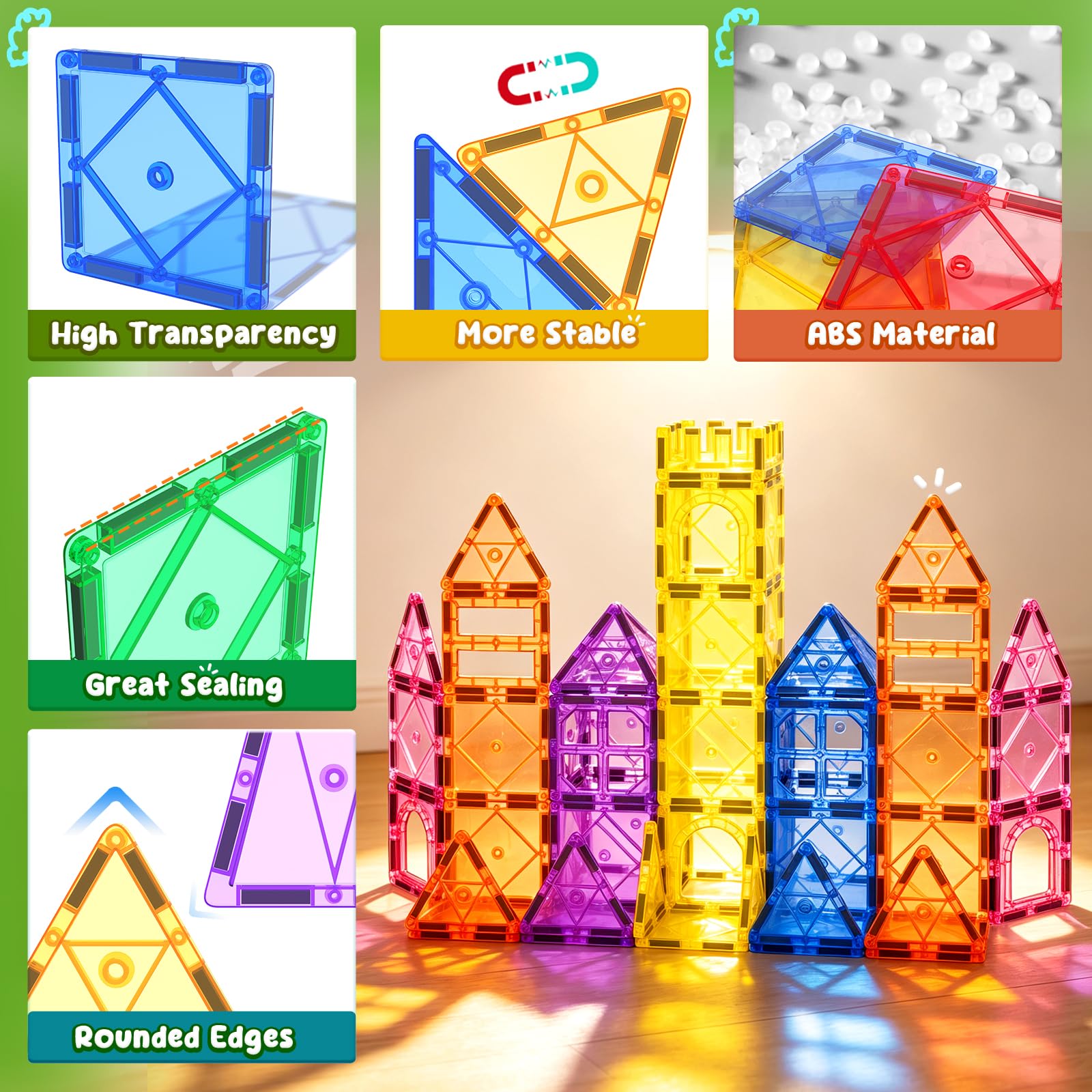 Magnetic Tiles Beginner Set for 3 Year Old Girls & Boys, Learning Toys for Toddlers, Magnetic Blocks for Kids Age 3-5 4-8, STEM Toys Encourage Kids Creativity & Help to Develop Fine Motor Skills
