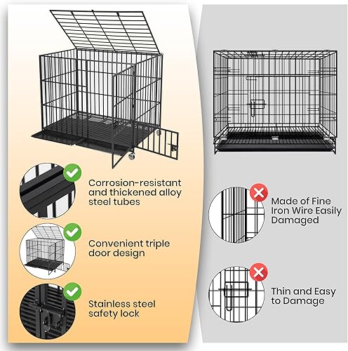 Miniatura 4 de Jaula para perros de 54 pulgadas con ruedas, resistente a prueba de escape, con 3 puertas y bandeja extraíble para perros grandes y medianos, color