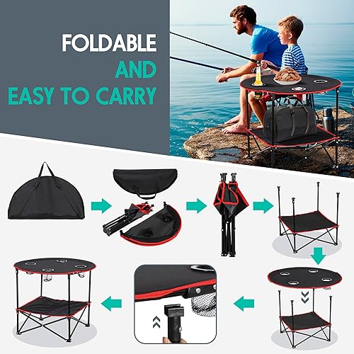 Miniatura 5 de ZENY Mesa de picnic plegable portátil para acampar al aire libre con 4 portavasos y bolsa de transporte, mesas plegables portátiles plegables para