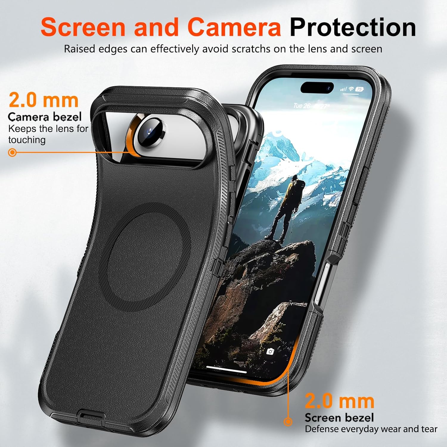 Compatible with iPhone Air Case with Belt Clip Holster, 2X Screen Protector, Shockproof, Compatible with MagSafe, 3-Layer, Heavy Duty Magnetic Phone Case Cover, 17 Air 6.5", Black - Image 3