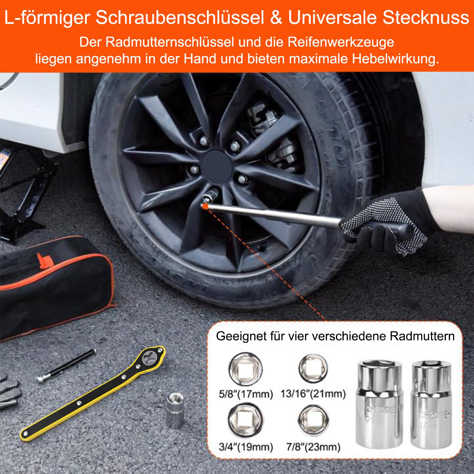 Rarapop Scherenwagenheber 2T (4.409 lbs), Tragbares Auto-Wagenheber-Set – Universelles Notfallset mit Schraubenschlüssel zum Reifenwechsel für Autos, SUV und PKW