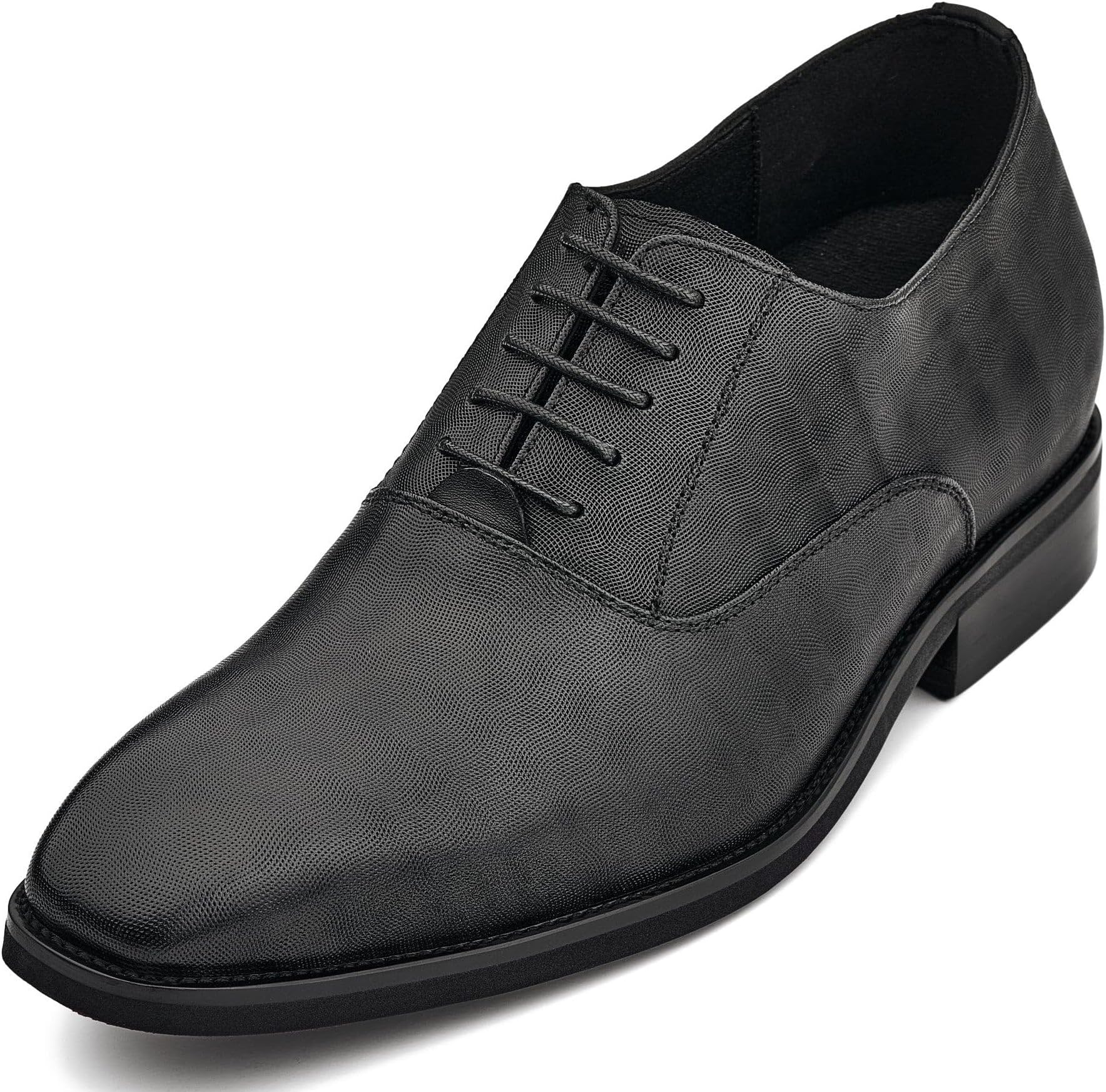 CALTO Men's Invisible Height Increasing Elevator Shoes - Black Micro-Perforated Leather Lace-up Formal Dress Oxfords - 3 Inches Taller - Y3520 - Size 12 D(M) US