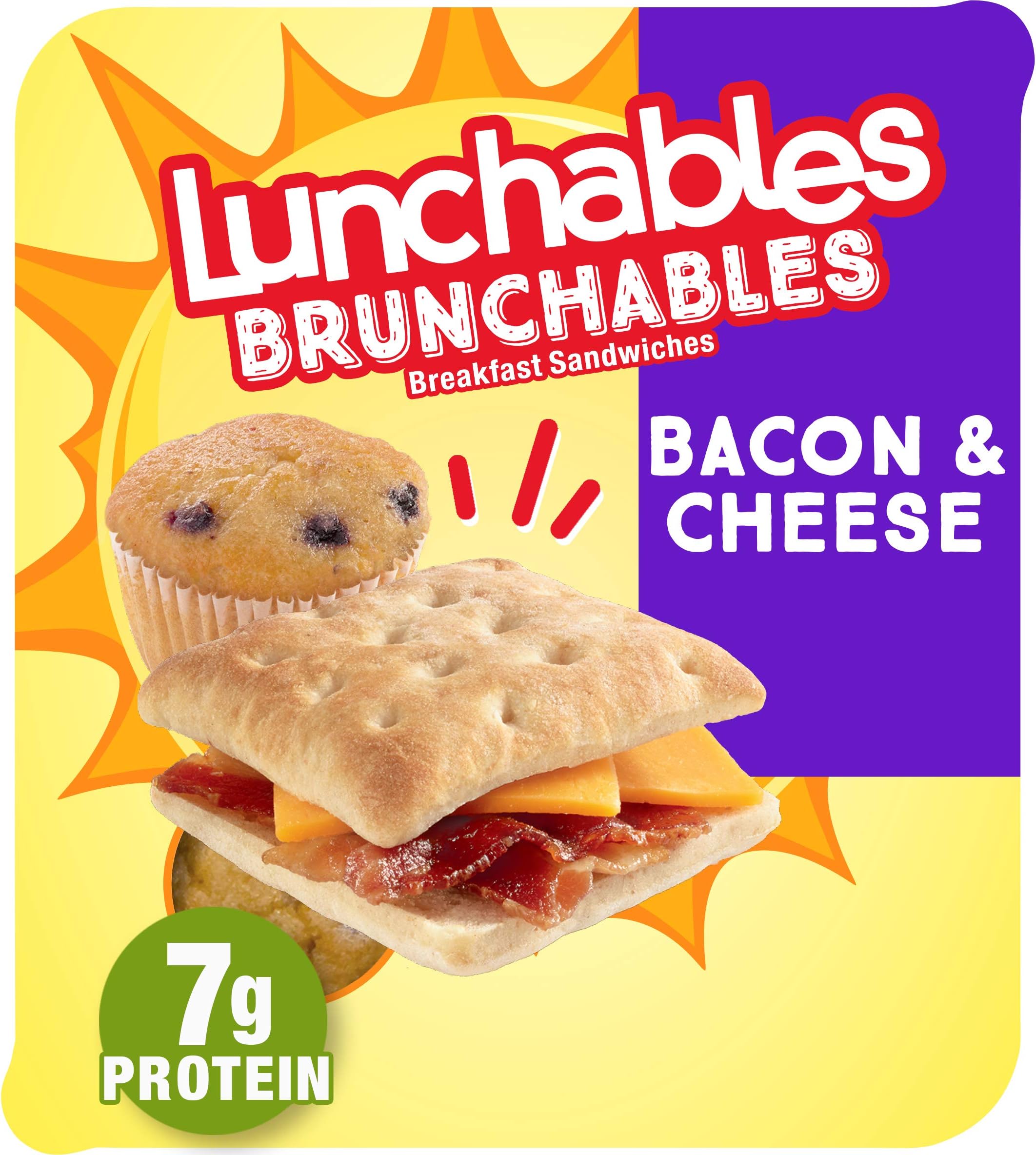 Lunchables Brunchables Breakfast Sandwiches Meal Kit with Bacon, Cheddar Cheese, Flatbreads & Blueberry Muffin (2.3 oz Tray)