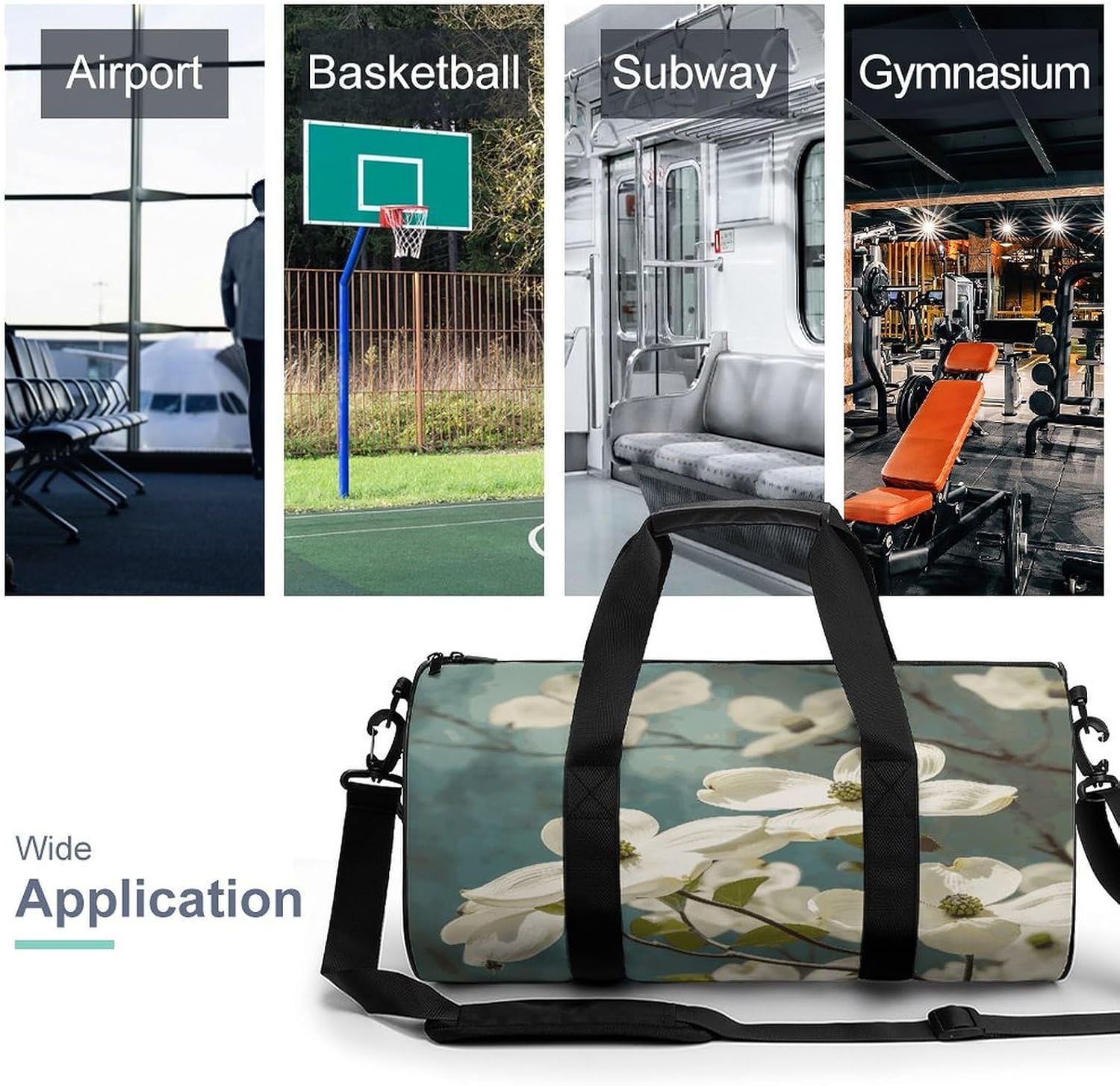 Spring Dogwood Blossoms Gym Bag Duffle Bags Weekender Overnight Bag image 3