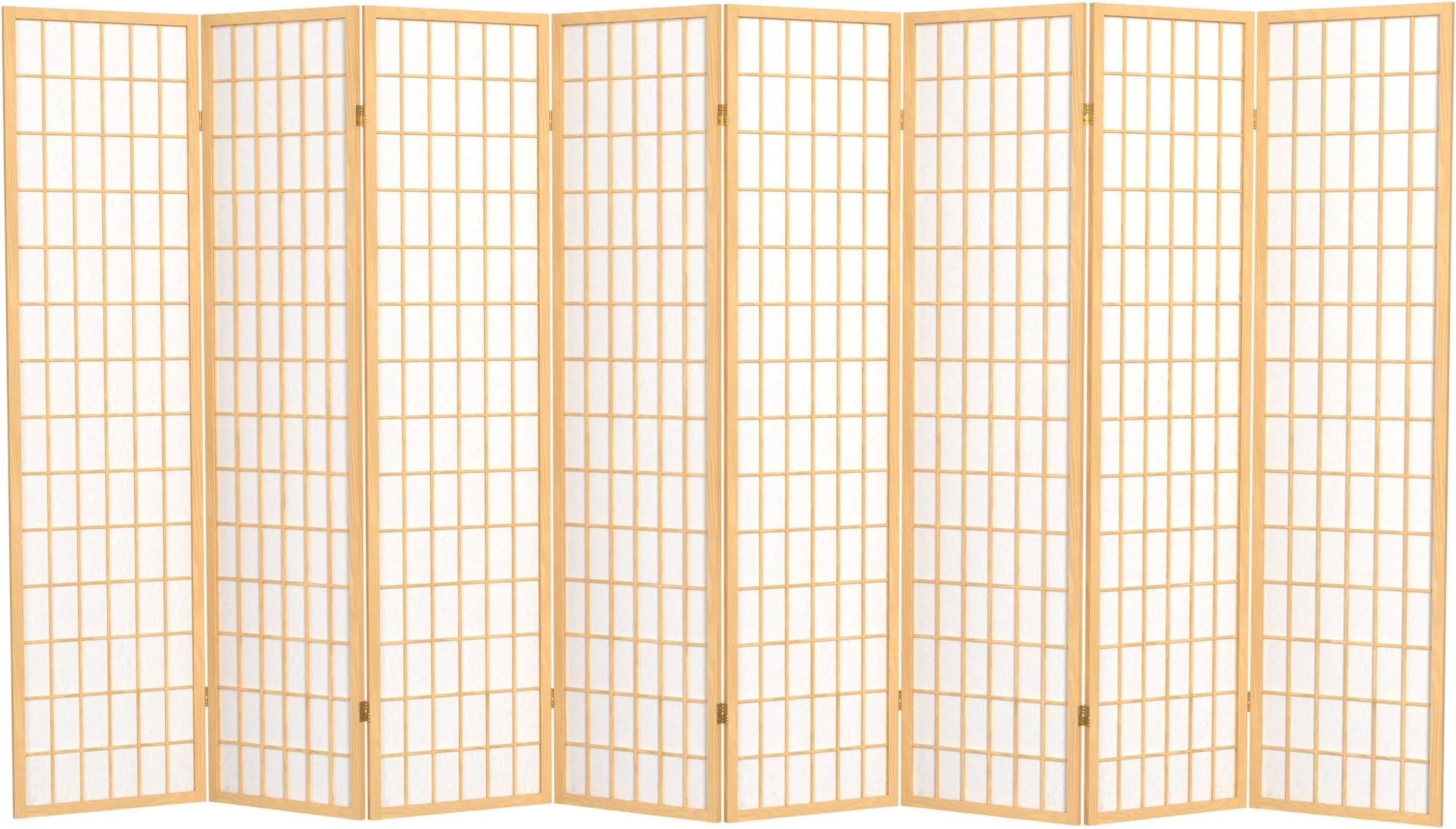 Red Lantern 6 ft. Tall Window Pane Shoji Screen - Natural - 8 Panels