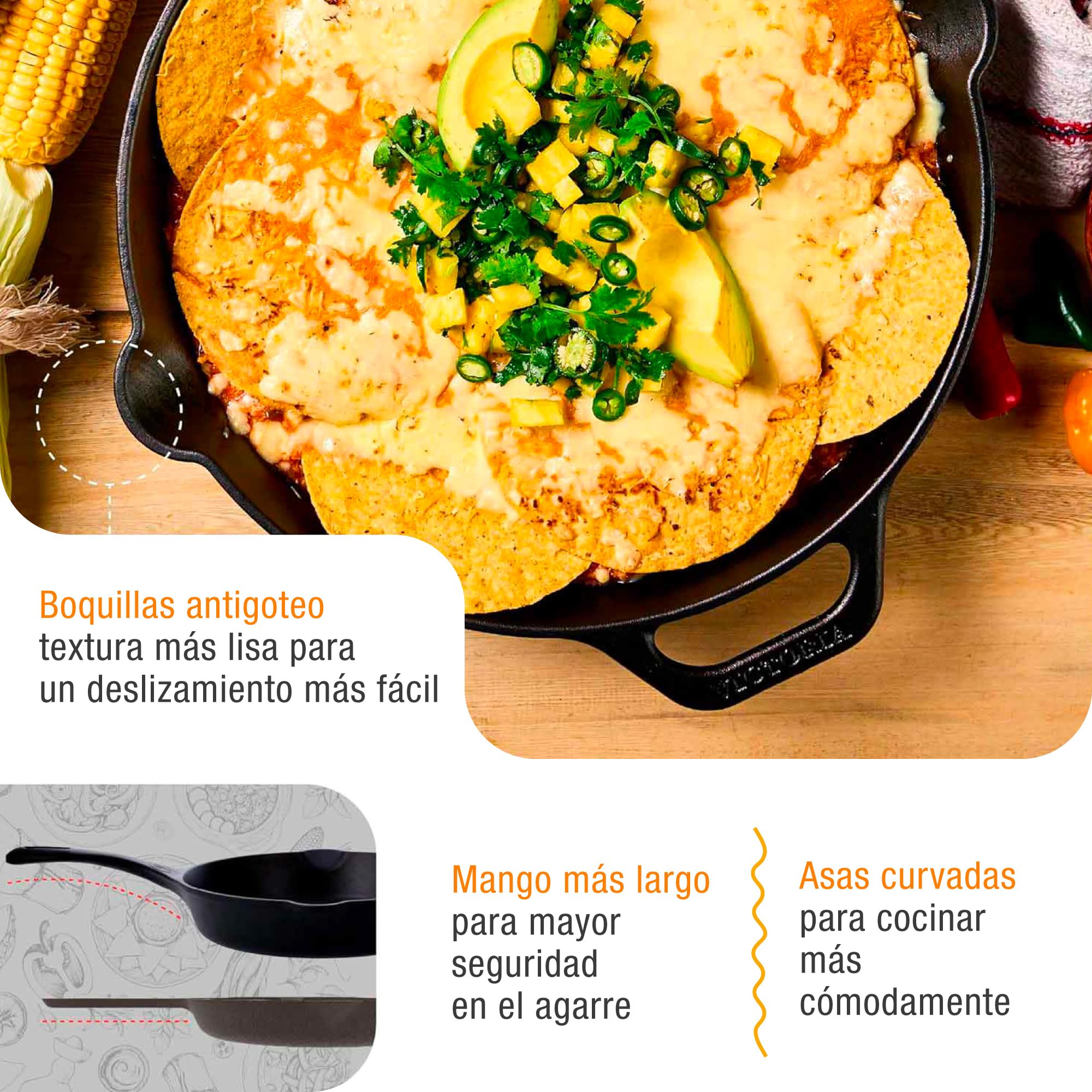 VICTORIA Sartén Hierro Fundido Curado 30cm, Day of the Dead La Calaca Apta Barbacoa, Horno, Inducción, Gas, Cast Iron Skillet Curada para Crear Antiadherente Libre de Tóxicos sin PFOA
