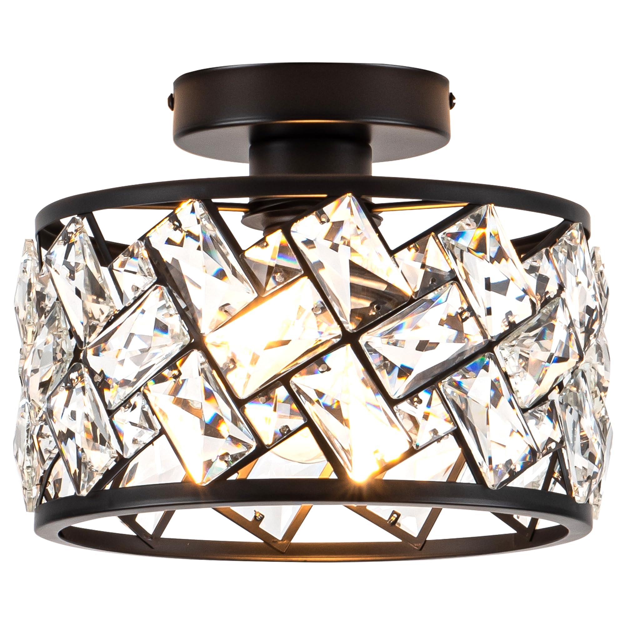 Rpzloila Crystal Ceiling Light Fixture, Modern Semi Flush Mount Ceiling Light,Crystal Chandelier for Kitchen Bedroom Bathroom Entryway, Black Finish — image 1
