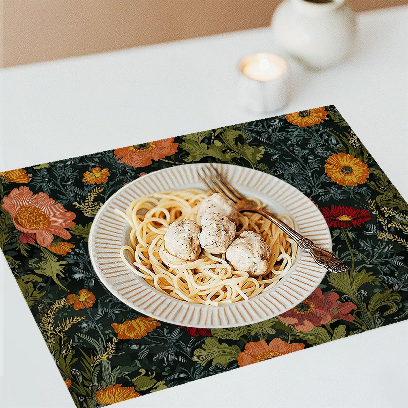 Set di 8 Tovagliette Americane Lavabili Cotone Lino Fiori Squisiti - Tovaglietta Americana Stoffa Resistenti al Calore Durevole Margherita Rampicante- per Colazione Pranzo
