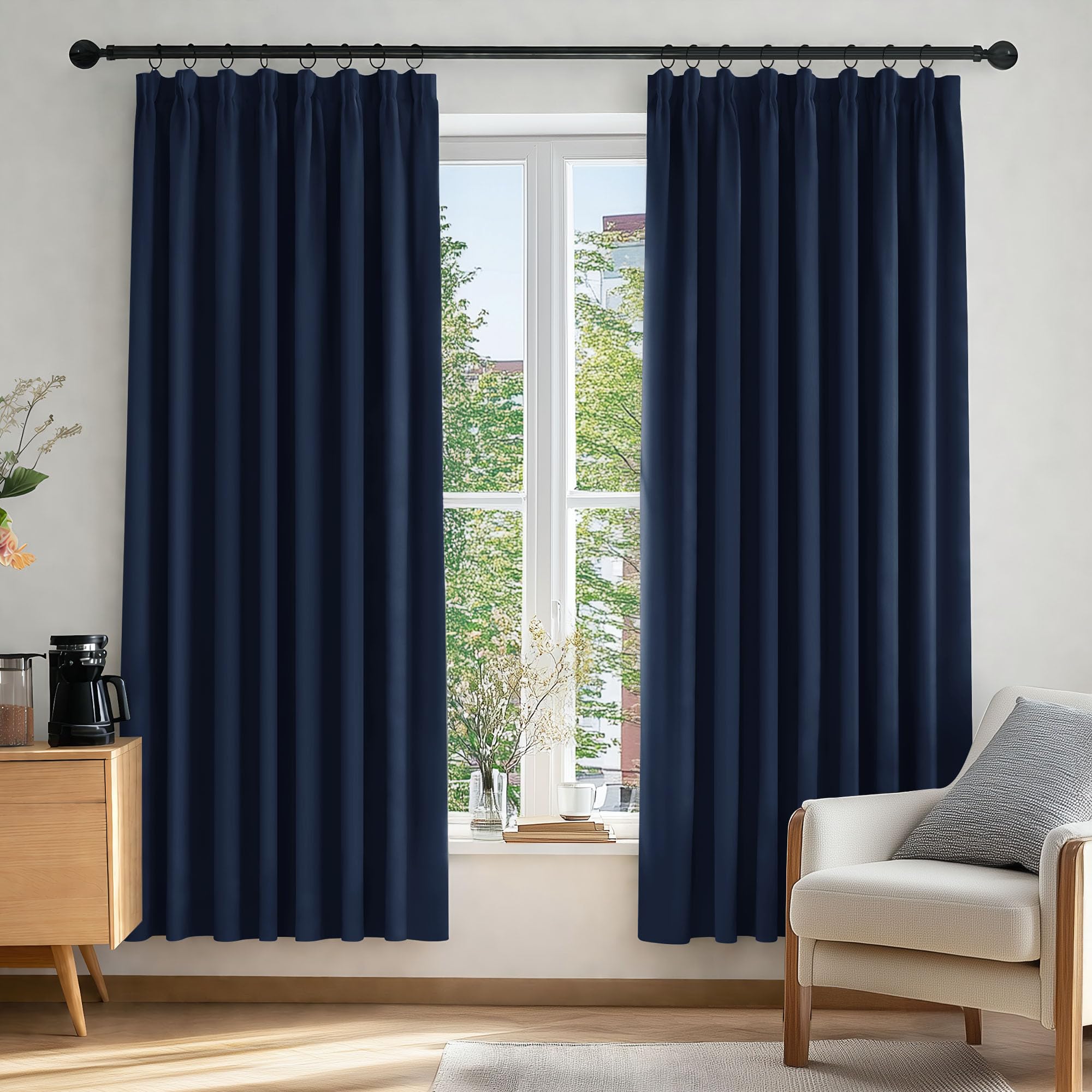Deconovo Navy Blue Blackout Curtains Super Soft Energy Saving Pencil Pleat Blackout Curtains For Bedroom 52X72 Inch 2 Panels