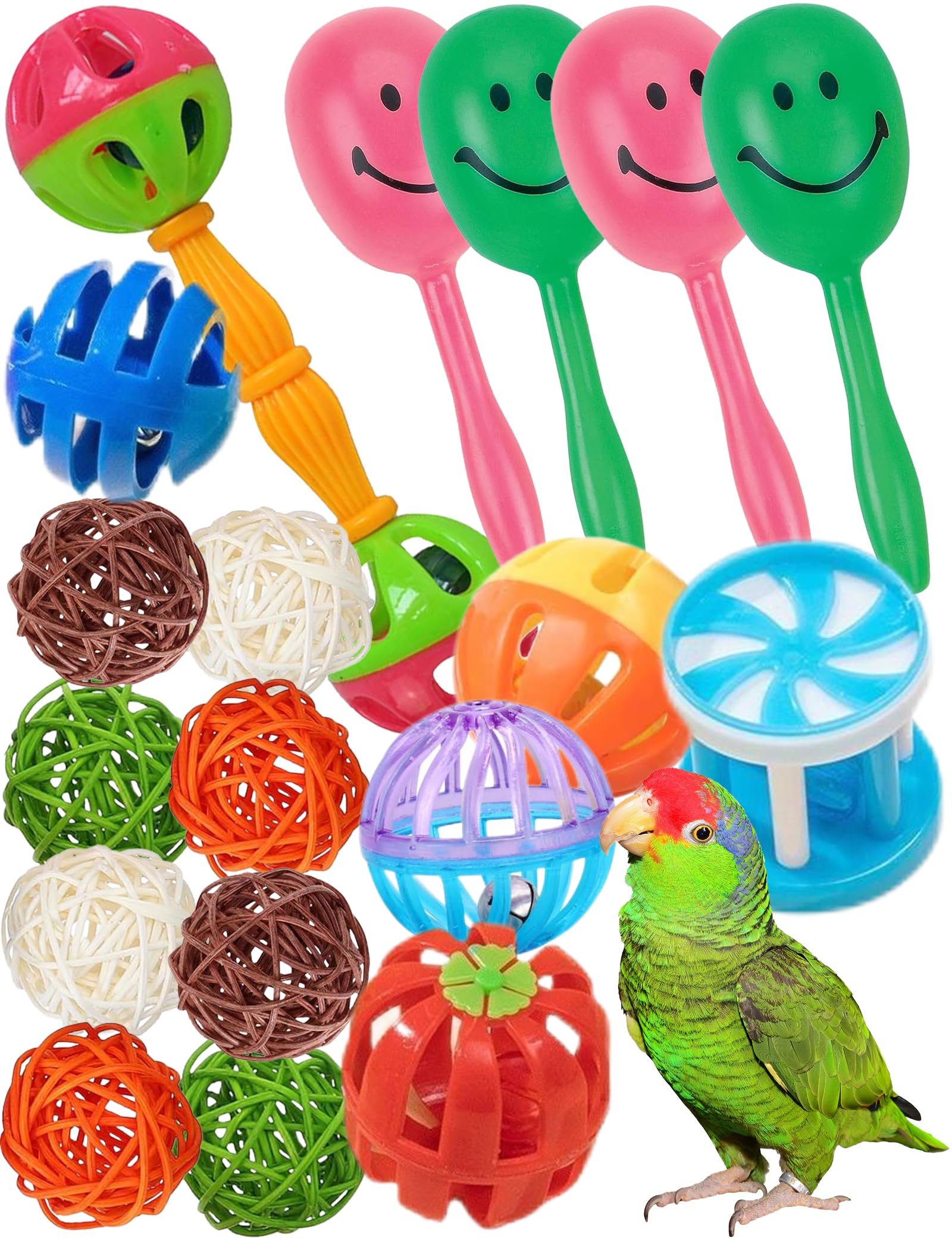 DIYUQISHI Bird Toys for Parrots - 18 Pcs Set, Colorful Bells & Woven Balls, 1.2-5.5
