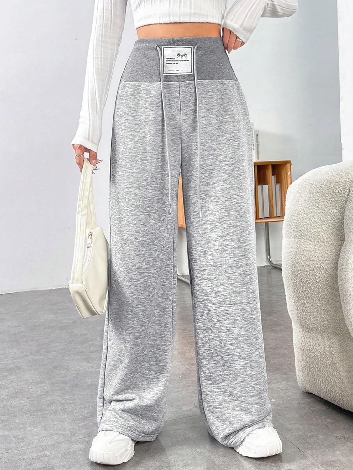 Women's High Waisted Sweatpants Drawstring Waist Athletic Pants Wide Leg Pants - Image 4